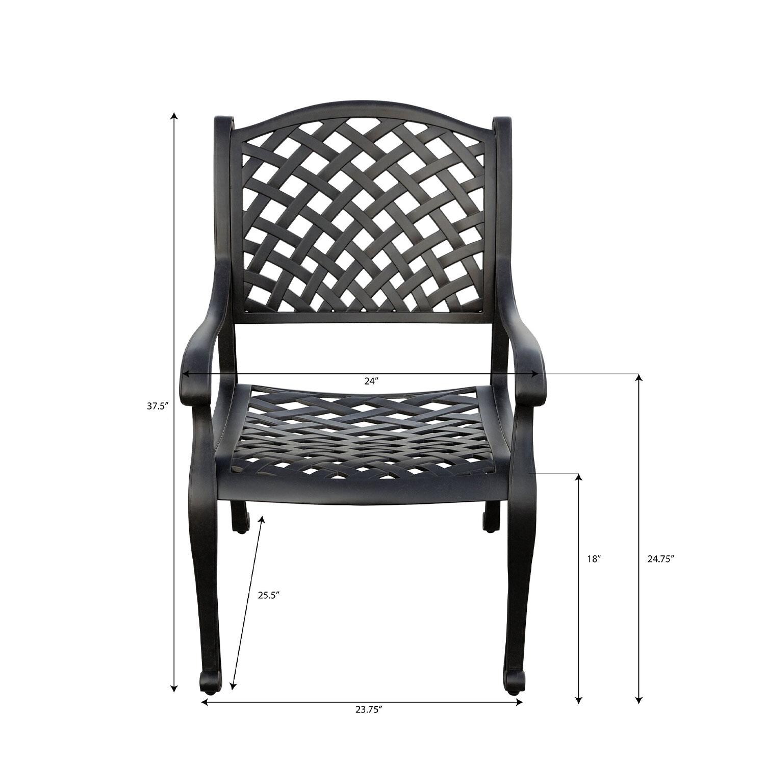 Nassau Cast Aluminum Dining Chair in Antique Bronze/Navy by Darlee - Dimensions (W/ No Cushions) - Dimensional thumbnail