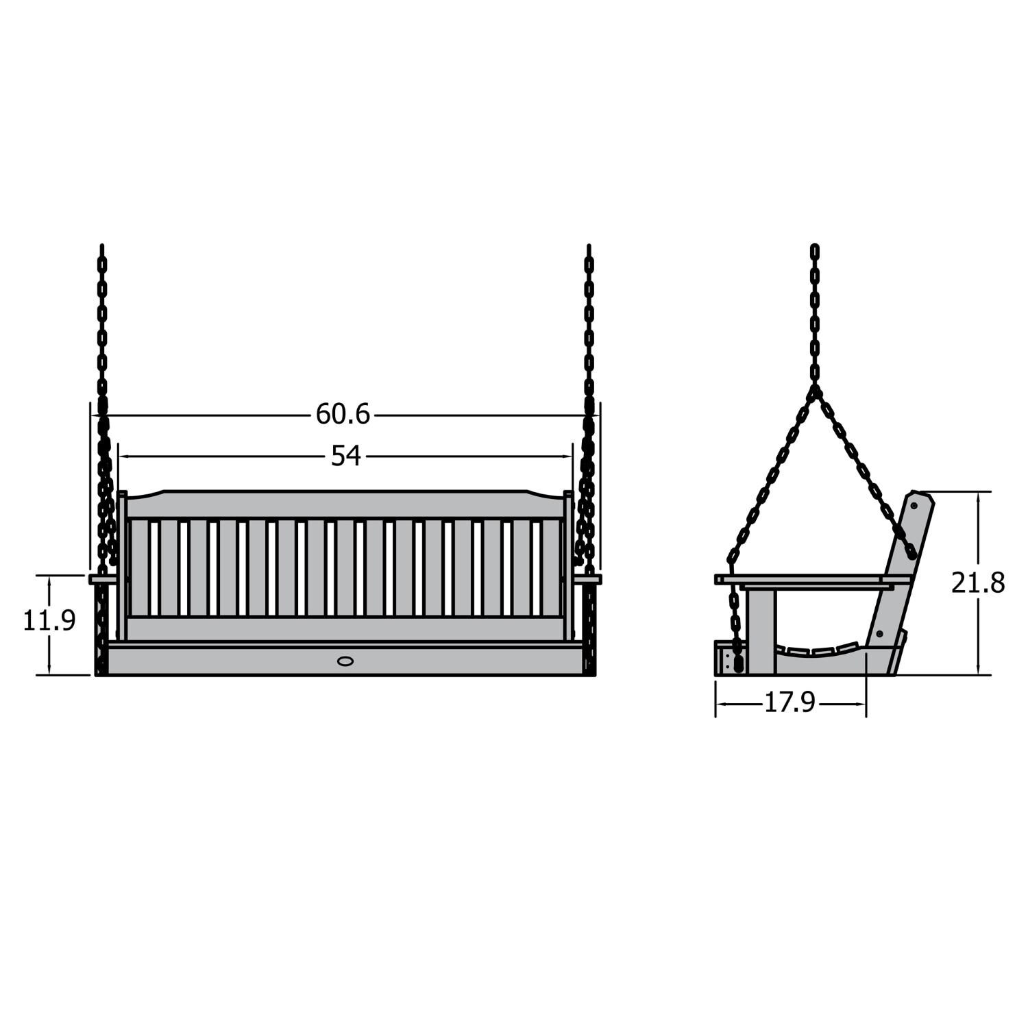 Lakeview Outdoor Deigns Hart Lane 5-Foot Porch Swing - Eucalyptus - Line Drawing thumbnail