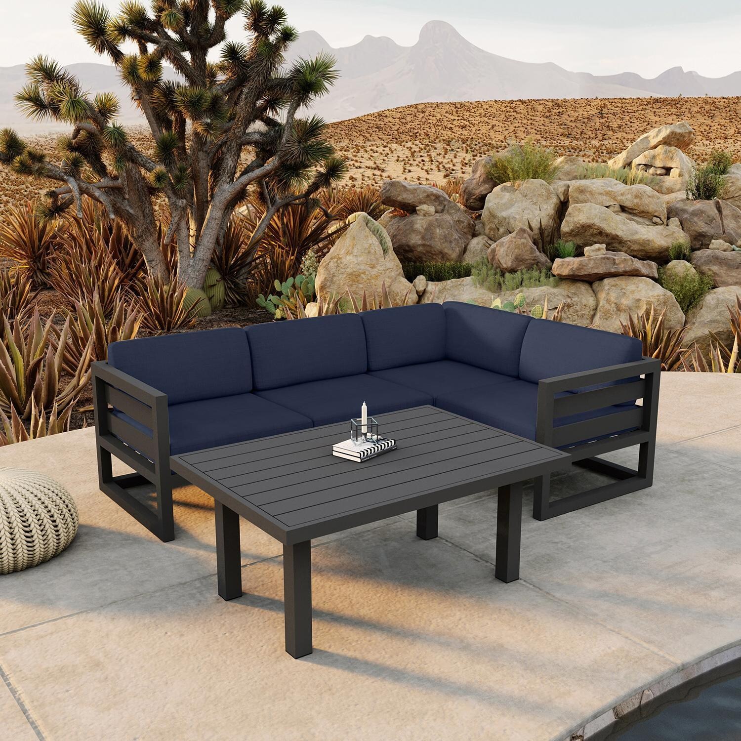 Misty Cove 5 Piece Sectional Set in Slate w/Chat Table & Spectrum Indigo Cushions by Lakeview - Lifestyle thumbnail