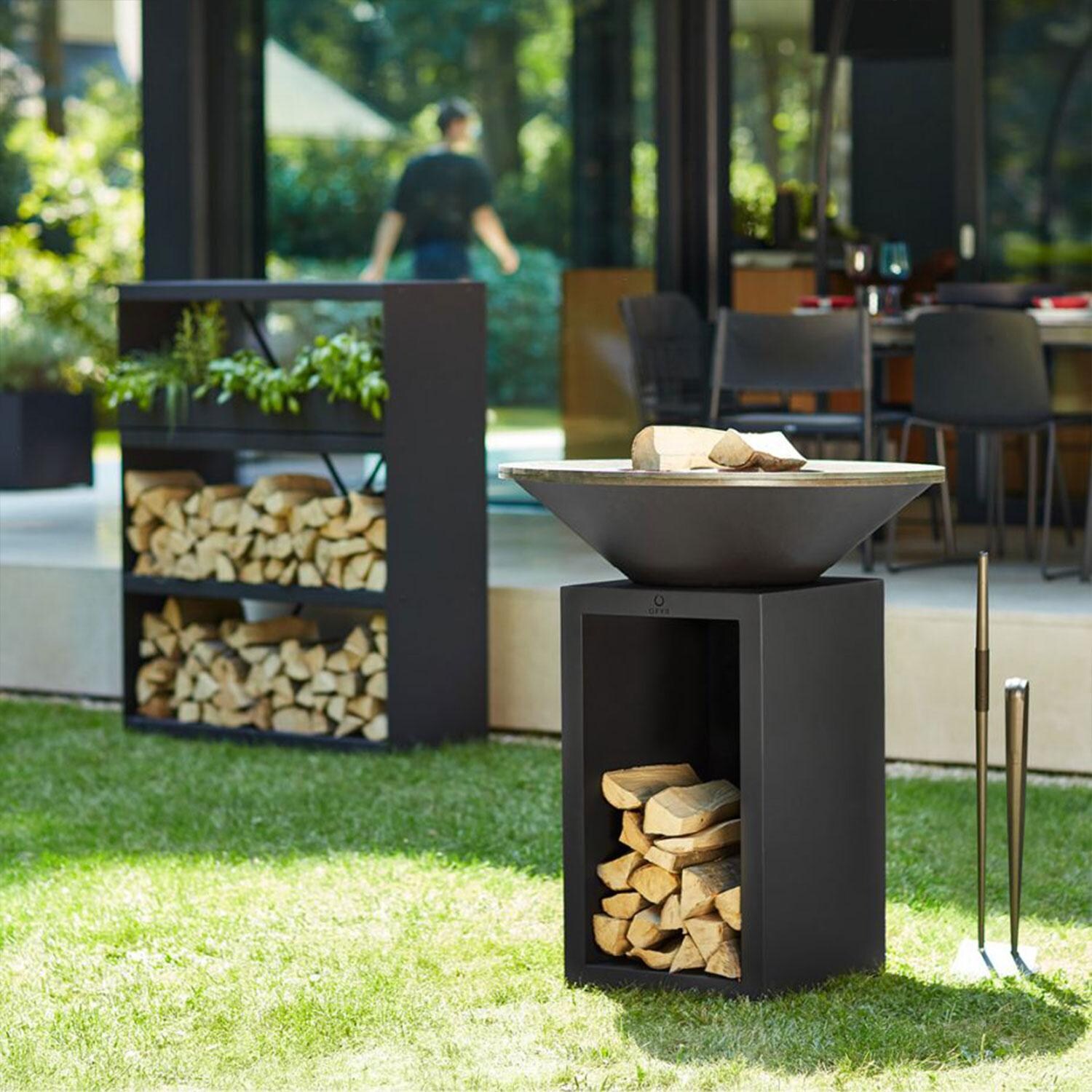 OFYR OCSB-85 Classic Storage Black 85 35 Inch Wood-Fired Flat Top Grill - Back Patio - Lifestyle thumbnail