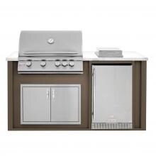 BBQGuys.com 6 Ft BBQ Island With Blaze 32-Inch Natural Gas Grill, Double Access Door, Outdoor-Rated Compact Refrigerator & Side Burner - Brown/White - BLZAD4.1SBNG-6SBVP4HBNW image