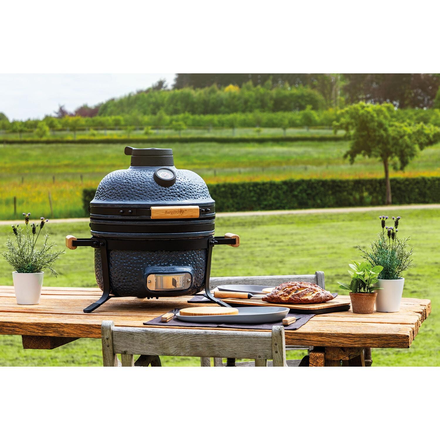 BergHOFF 2415706 16 Inch Ceramic BBQ & Oven Bluestone Gray - Wide Angle - Lifestyle thumbnail