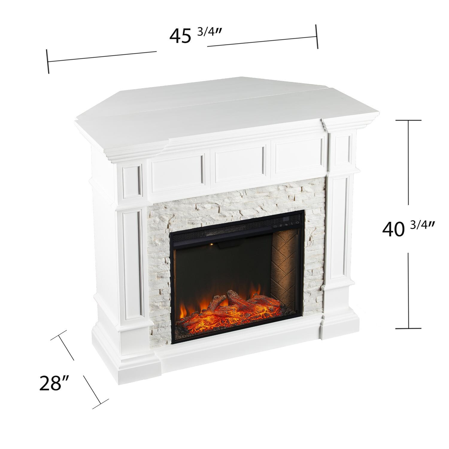 Southern Enterprises FS9638 Merrimack 45-Inch Electric Fireplace W/ Alexa-Enabled Smart Firebox - White W/ Faux Stone Surround - Measurements thumbnail