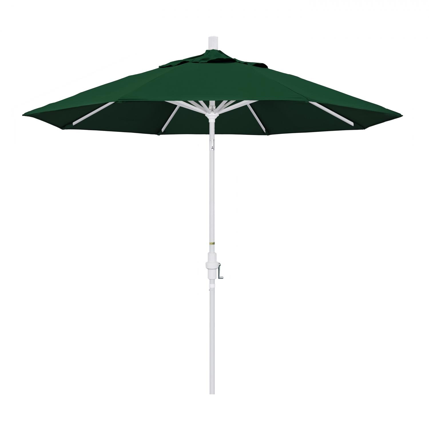 California Umbrella 9 Ft Octagonal Aluminum Collar Tilt Patio Umbrella W/ Crank Lift & Aluminum Ribs - Matted White Frame / Sunbrella Canvas Forest Green Canopy thumbnail