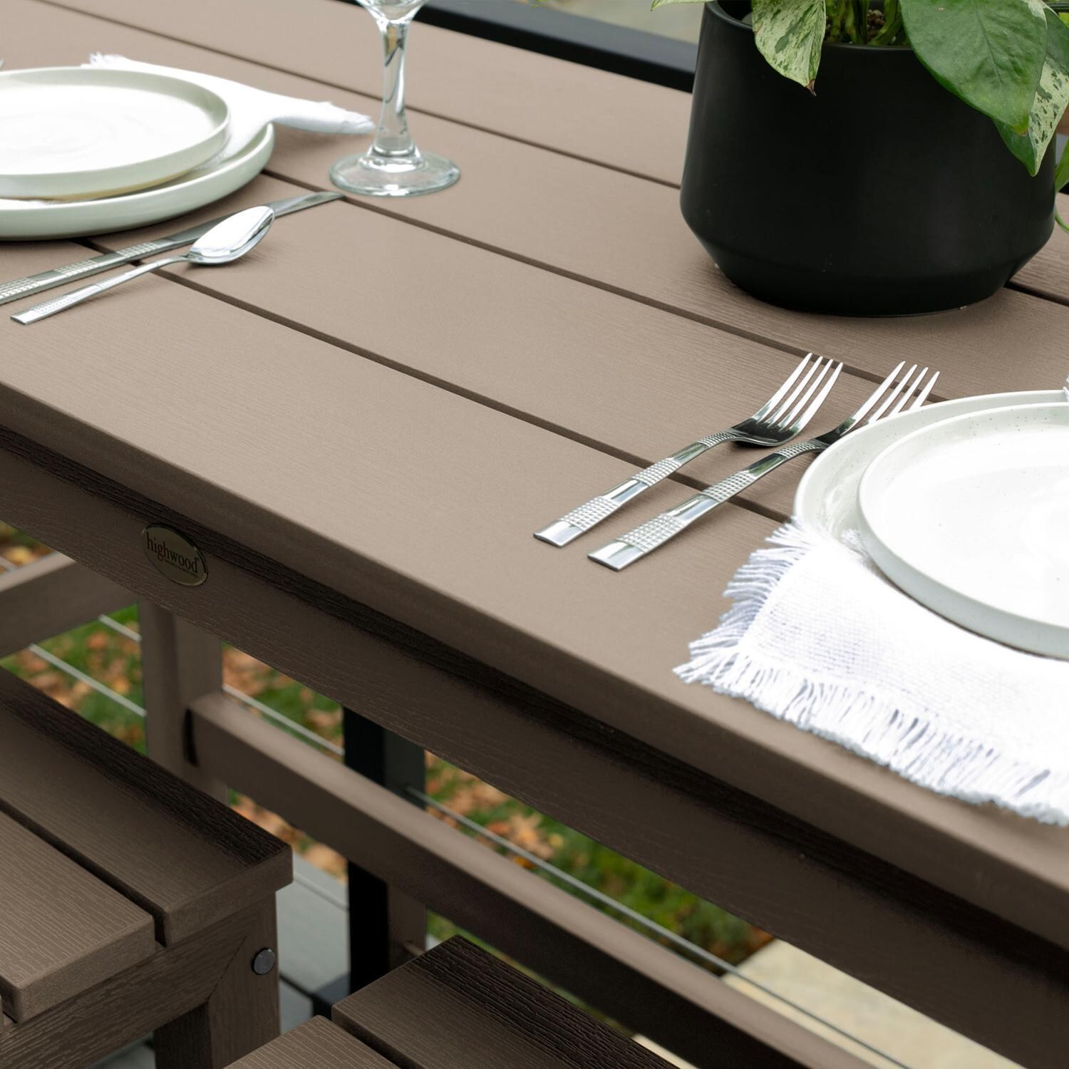 Lakeview Audubon 3 Pc Recycled Plastic Counter Height Balcony Dining Bar Set in Woodland Brown - Table Up Close - Detail thumbnail