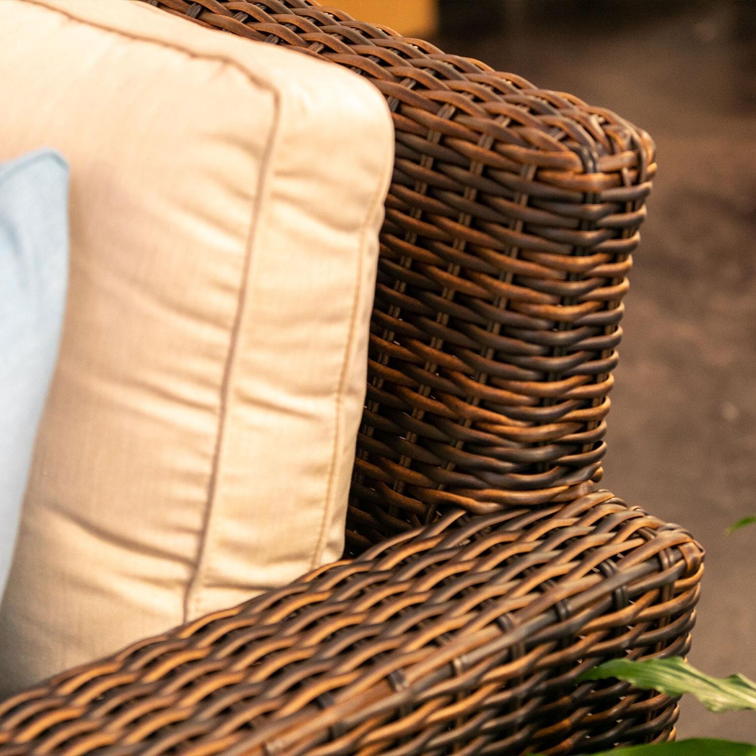 Montecito 3 Pc Wicker Patio Sectional Sofa in Spectrum Indigo w/ Self Welt By Sunset West - Wicker - Front Corner View - Lifestyle thumbnail