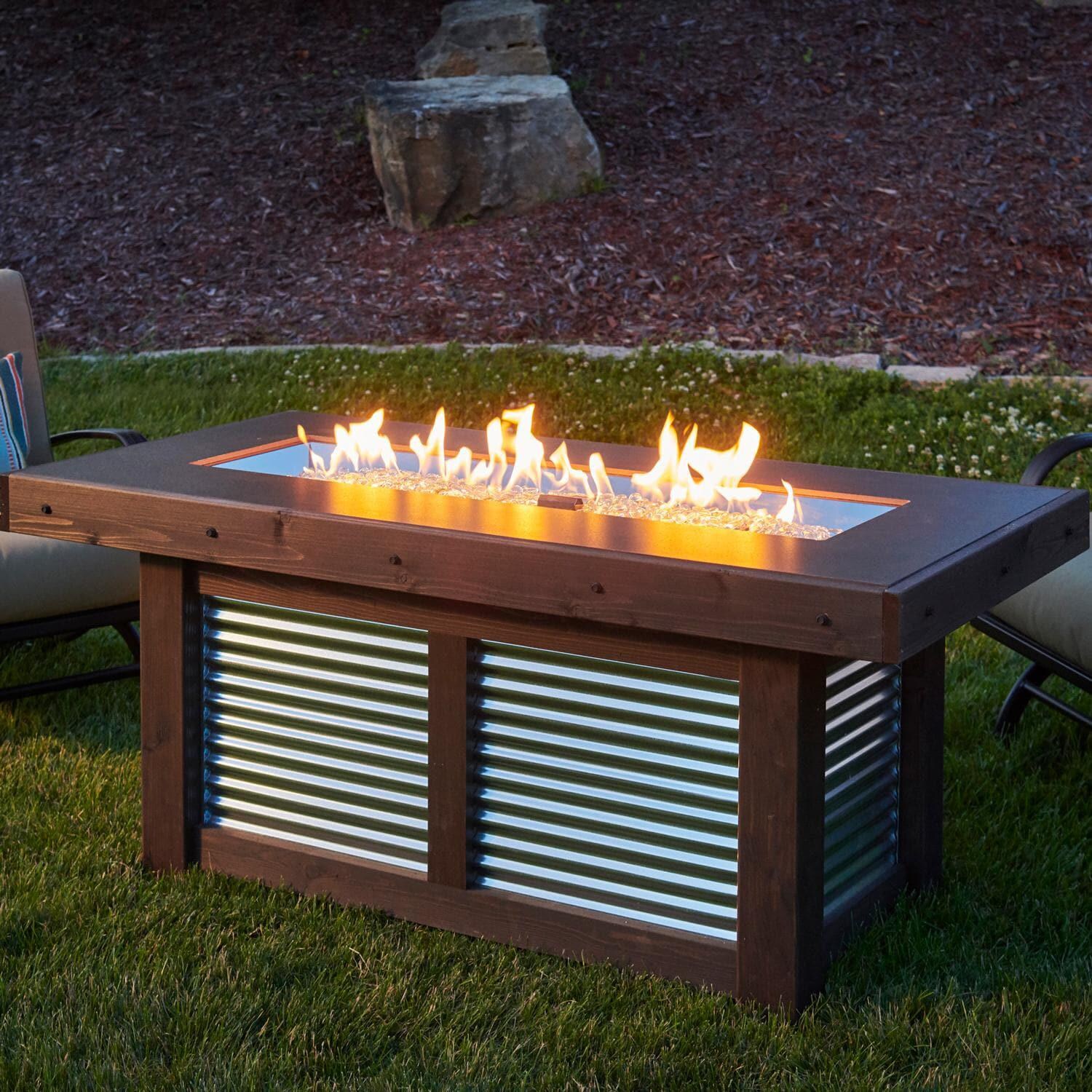 Denali Brew 57 Inch Rectangular Wood-Framed Natural Gas Fire Pit Table in Brown by The Outdoor GreatRoom Company