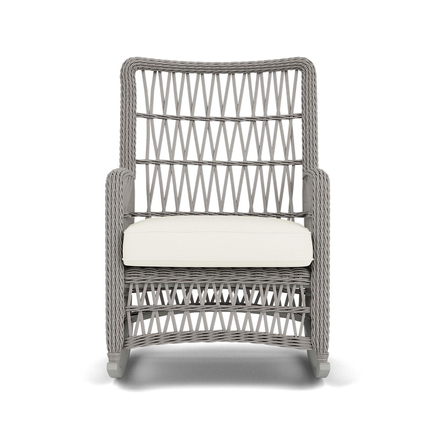 Mackinac Wicker High Back Rocking Club Chair in Putty/Sailcloth Salt by Lloyd Flanders