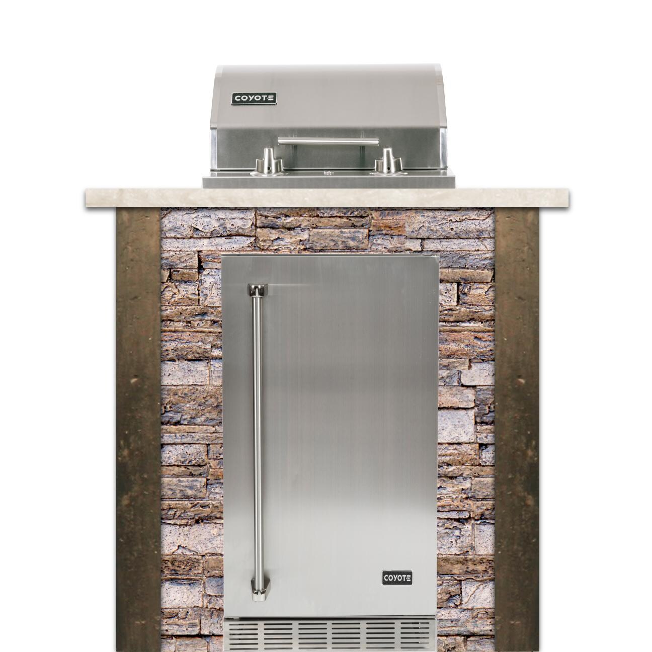 Coyote RTAC-E3F-SB-C1EL120SM-R Ready-To-Assemble 3 Ft Outdoor Kitchen Island With 18-Inch Electric Grill And Right Hinge Refrigerator - Stacked Stone/Brown Terra thumbnail
