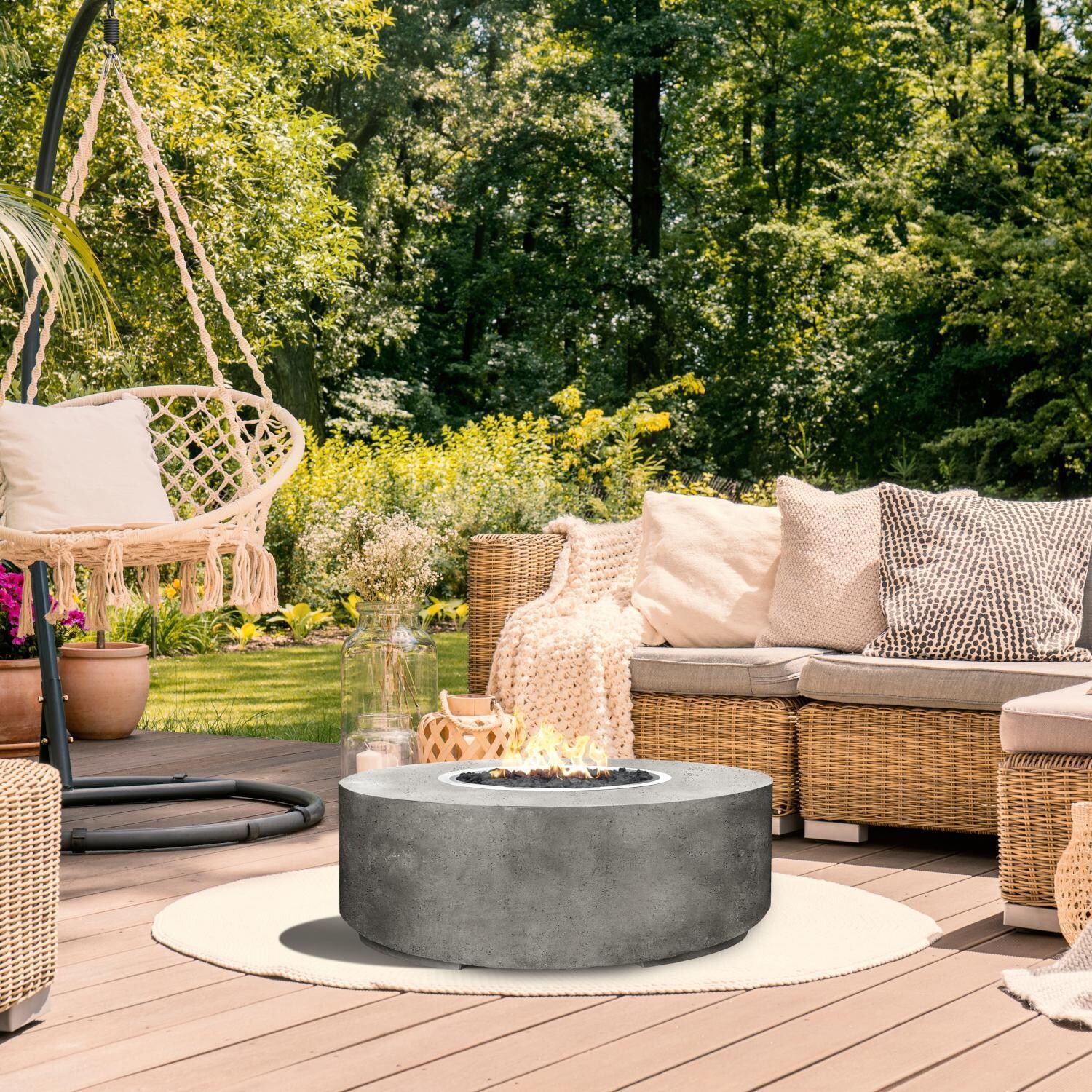 Rotondo 48-in Round GFRC Natural Gas Fire Pit in Pewter by Prism Hardscapes