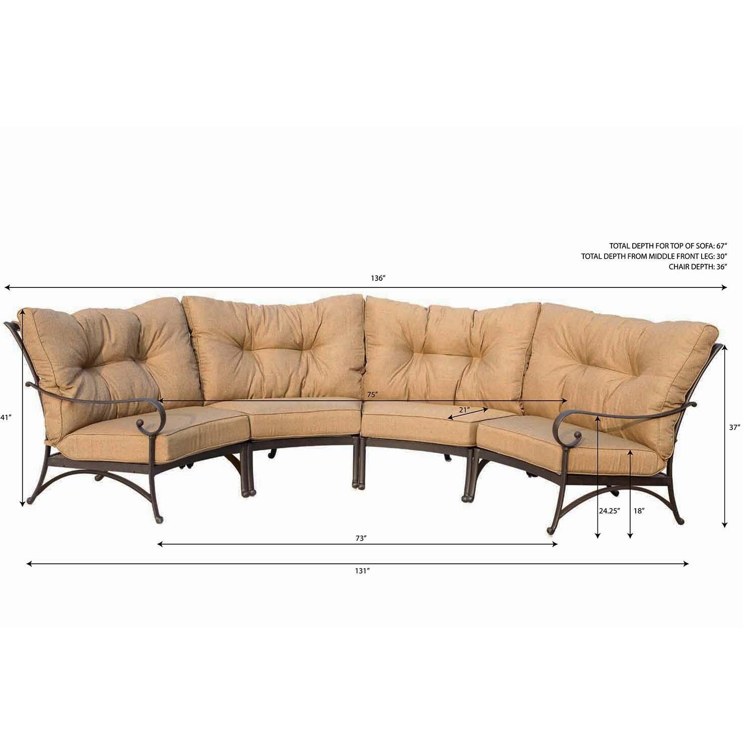 Santa Anita 9 Pc Cast Aluminum Seating Set in Antique Bronze/Sesame by Darlee - Sectional - Dimensional thumbnail