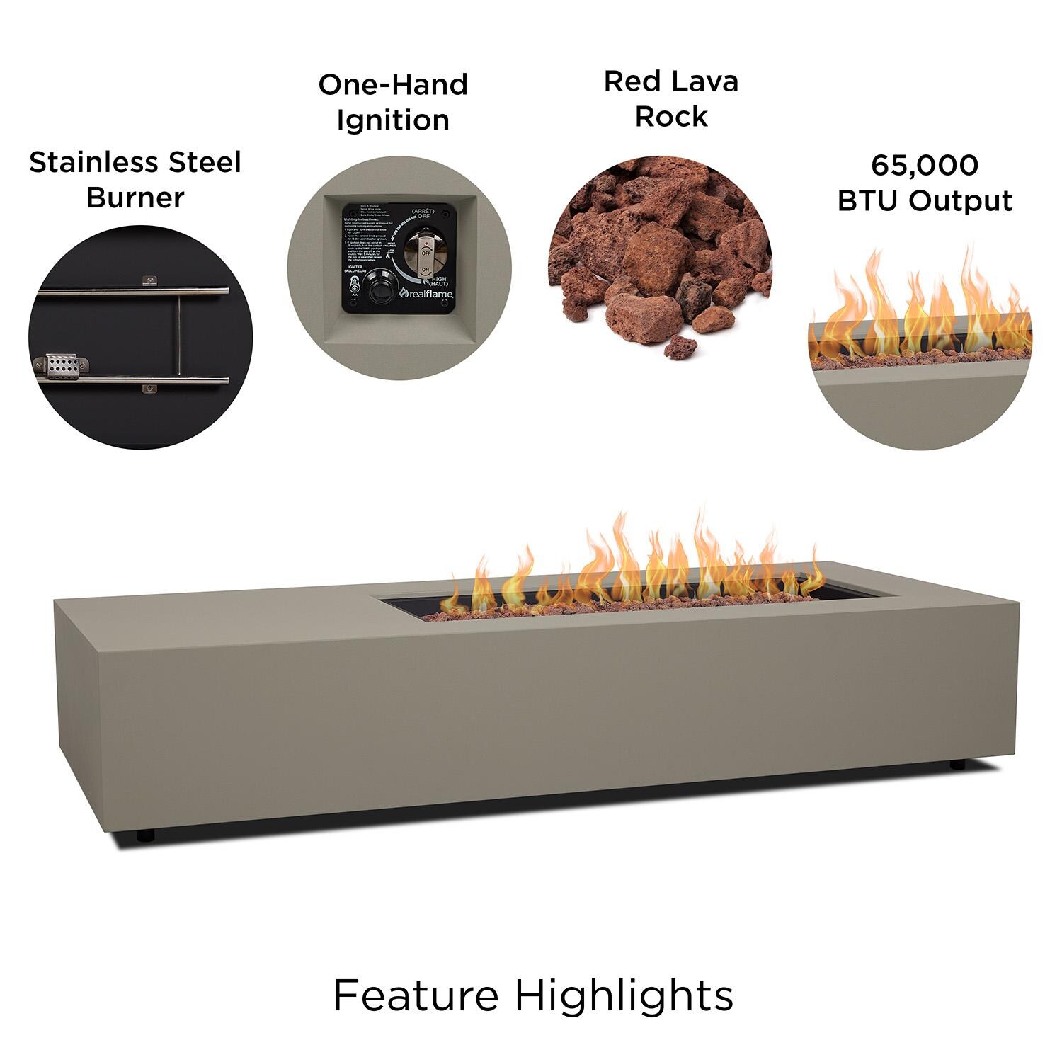 Elysian 75-in Rectangular Steel Propane Fire Pit Table in Mist Gray by Lakeview - Features - Detail thumbnail