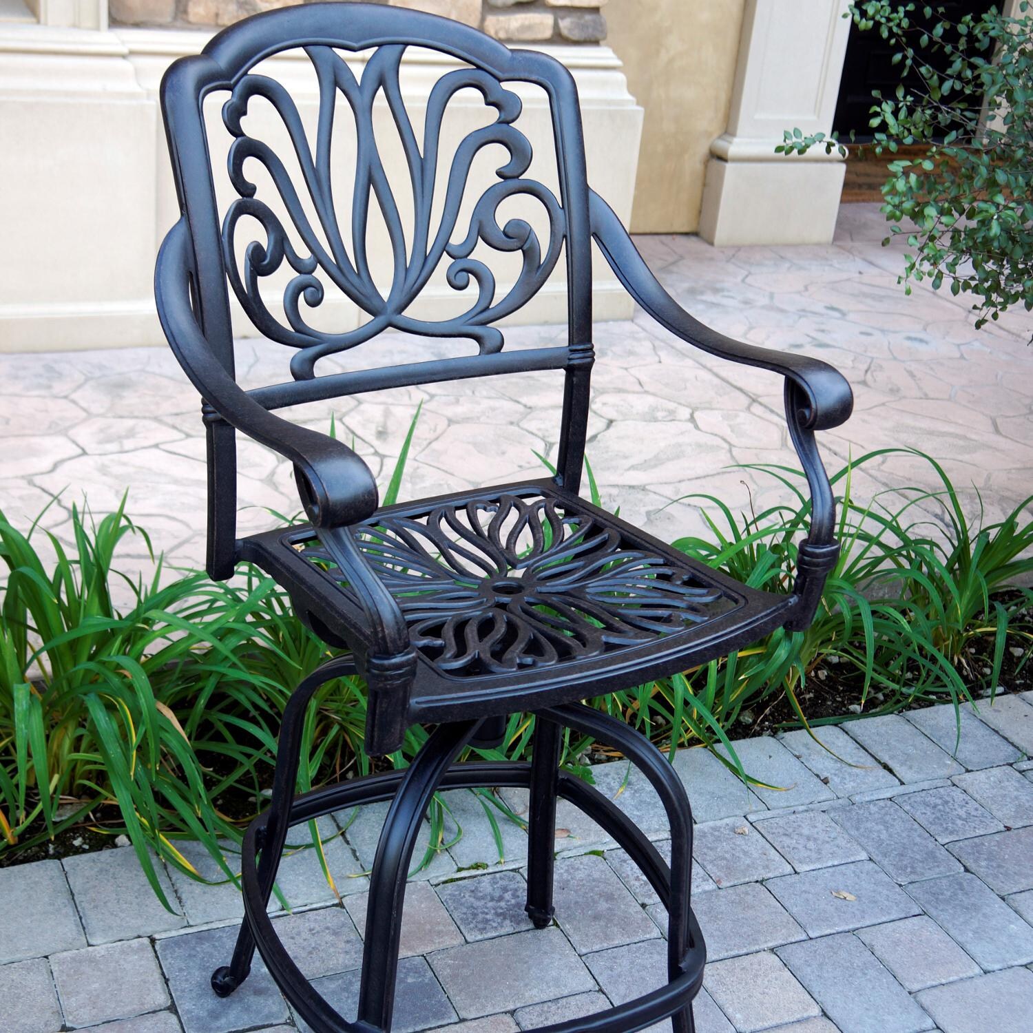 Elisabeth Cast Aluminum Patio Swivel Bar Stool W/ Sesame Cushion By Darlee - Frame