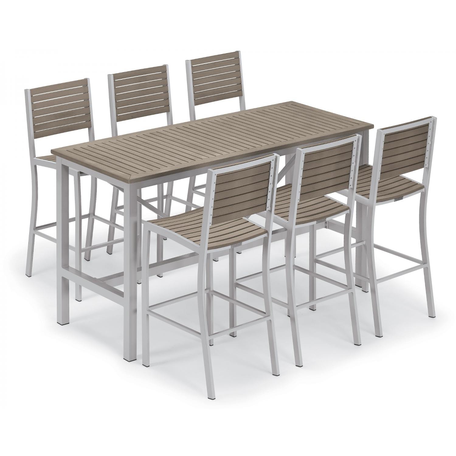 Travira 7 Piece Aluminum Patio Bar Set W/ 72 X 30 Inch Rectangular Table and Tekwood Vintage Tabletop By Oxford Garden thumbnail
