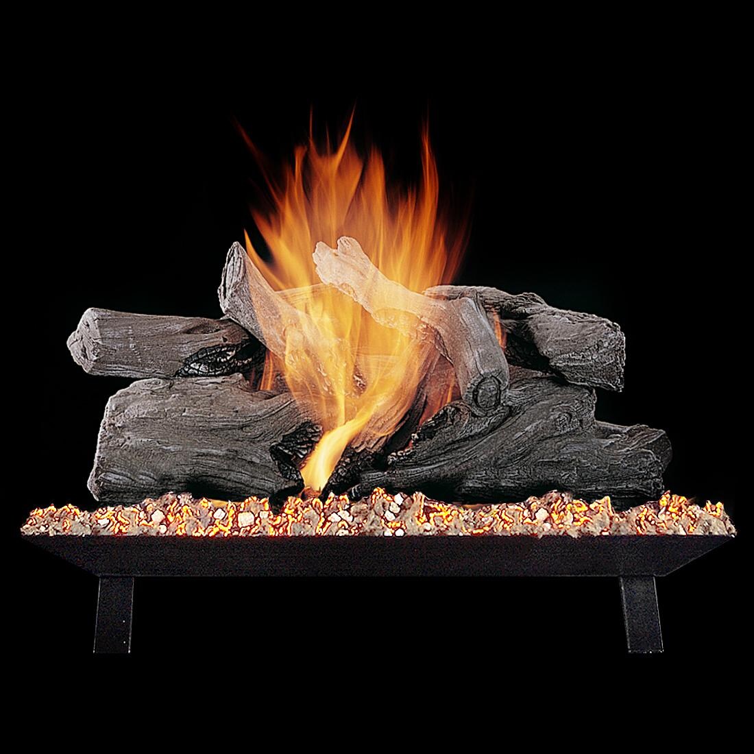Rasmussen 30-Inch Evening CampFire Gas Log Set With Vented Propane Custom Pan Burner - Variable Flame Remote