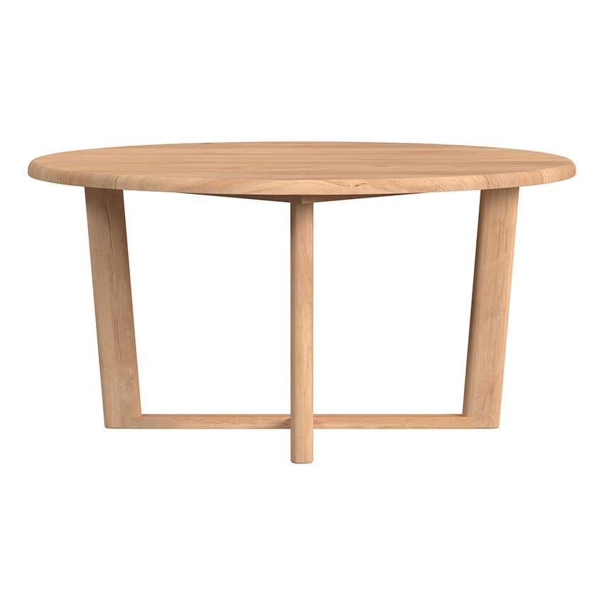 Natural Teak 56 Inch Light Wood Teak Round Dining Table by Sunset West - Side View - White Background thumbnail