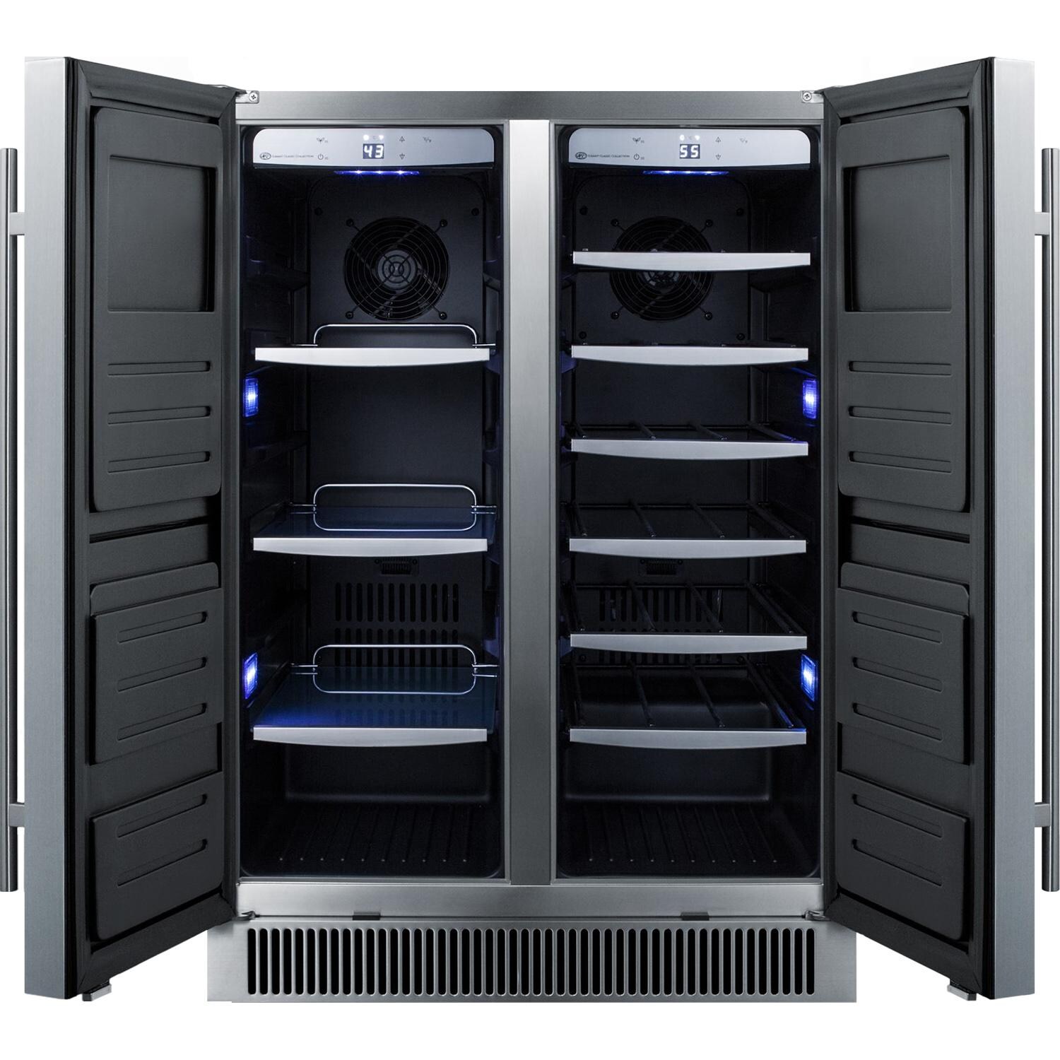 Summit Classic 24-Inch 21 Bottle Dual Zone Wine Cellar / Cooler - Stainless Steel - Open Doors thumbnail