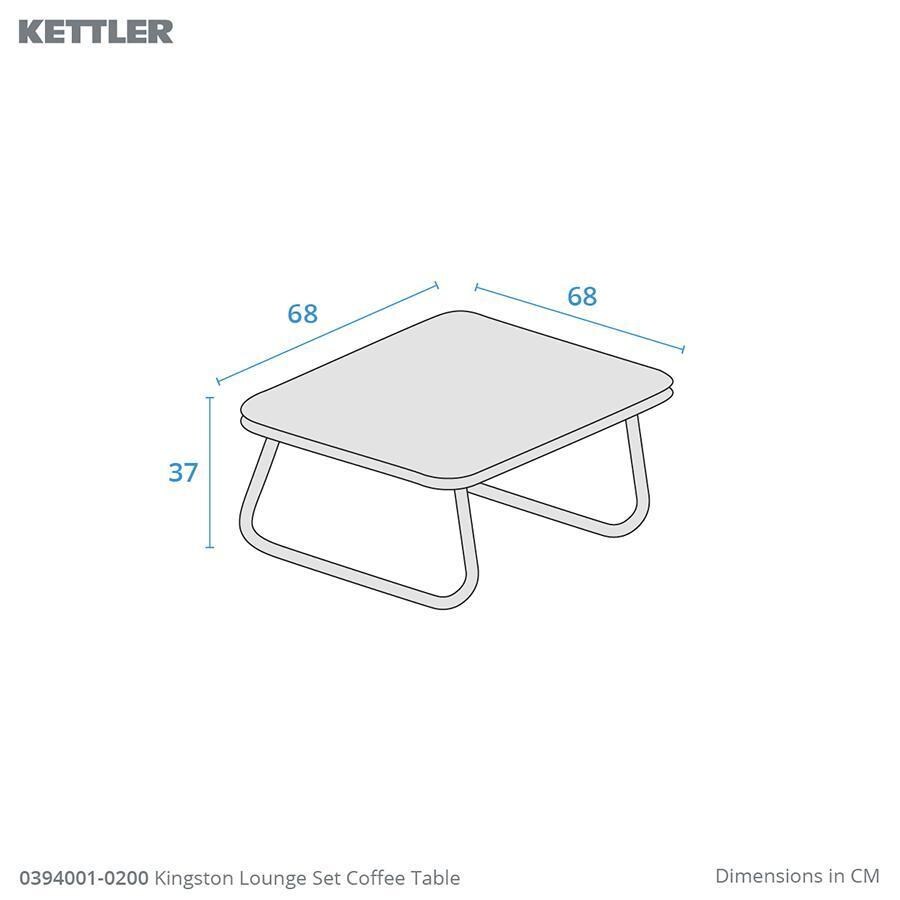 Kingston 4 Pc Aluminum/Rope Seating Set w/ Charcoal Gray Cushions By KETTLER - Coffee Table Dimensions - Dimensional thumbnail