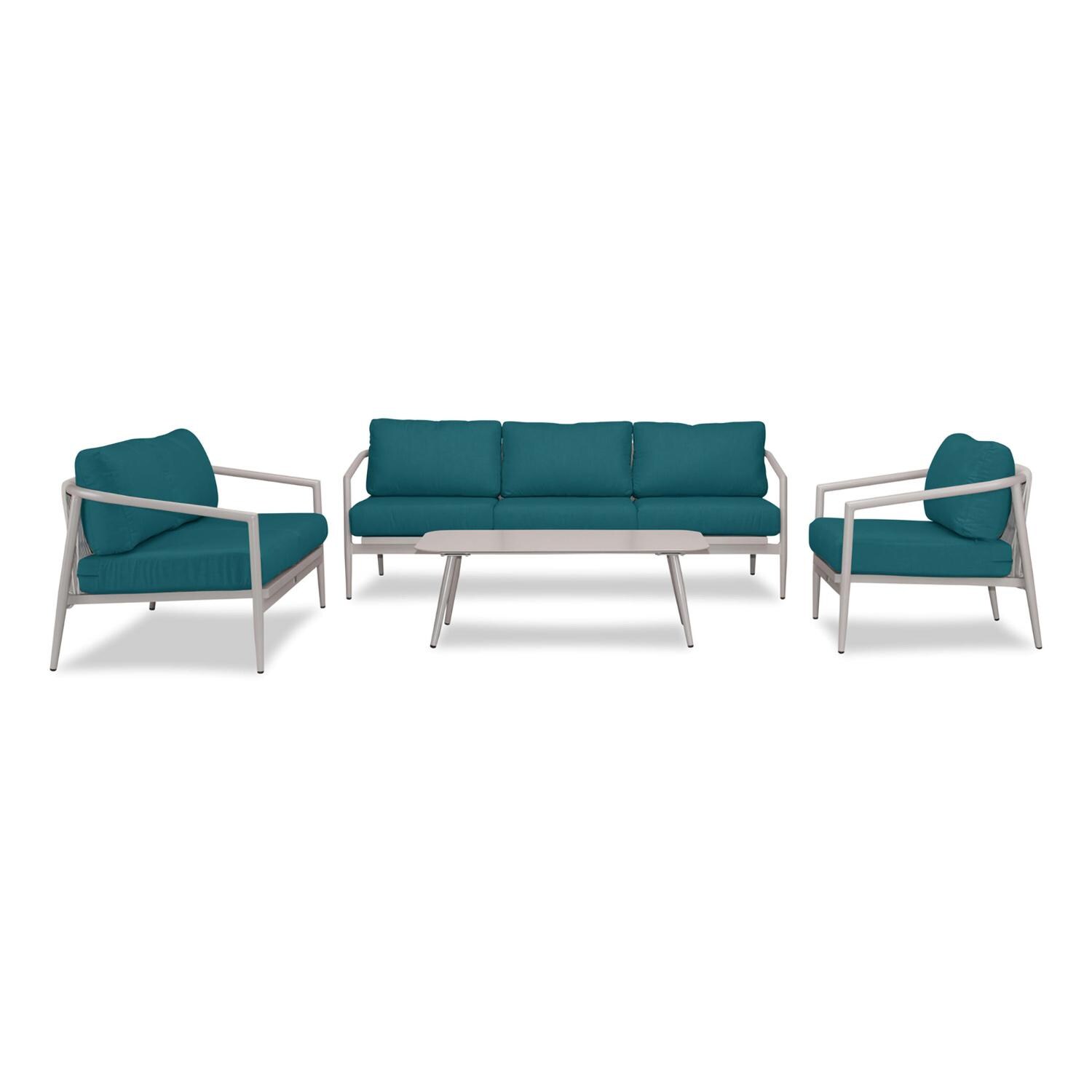 Lakeview Midnight Cove 4 Pc Aluminum Sofa Loveseat Seating Set in Urban Stone/Carrera/Spectrum Peacock - Front - White Background thumbnail