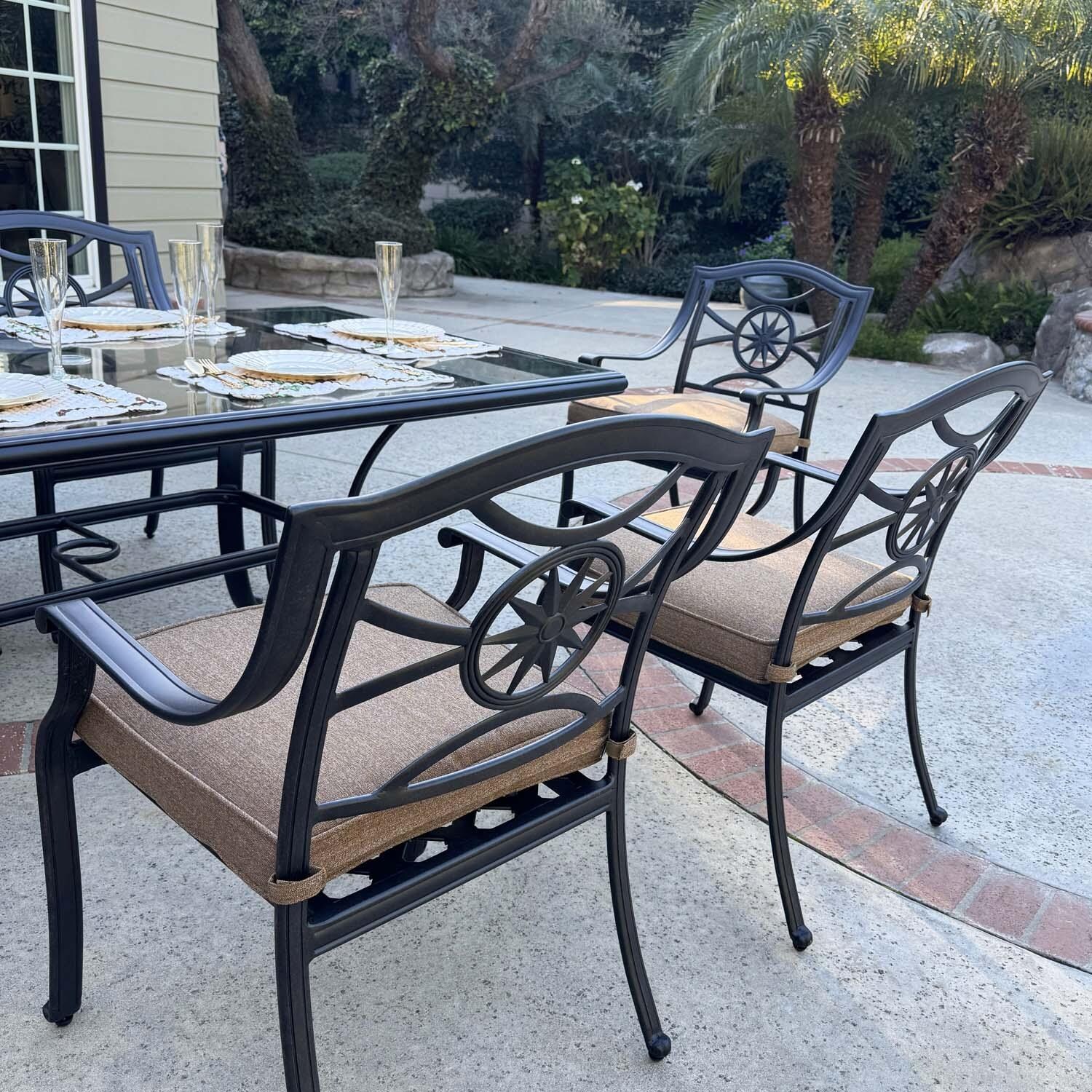 Ten Star 7 Pc Cast Aluminum Dining Set in Antique Bronze/Sesame by Darlee - Chair Back - Detail thumbnail
