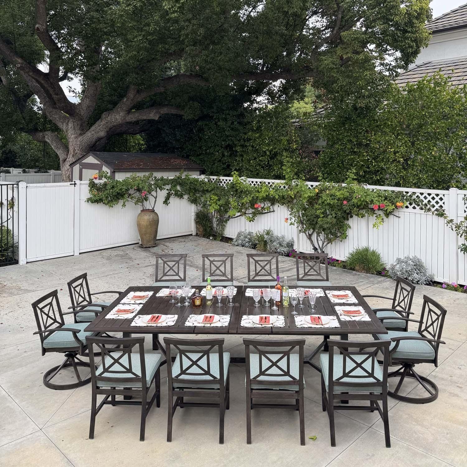 Darlee Atlantis 13 Pc Aluminum Swivel / Rocker Dining Set in Walnut/Spa by - B/2350-13PCDR-XE-SPA