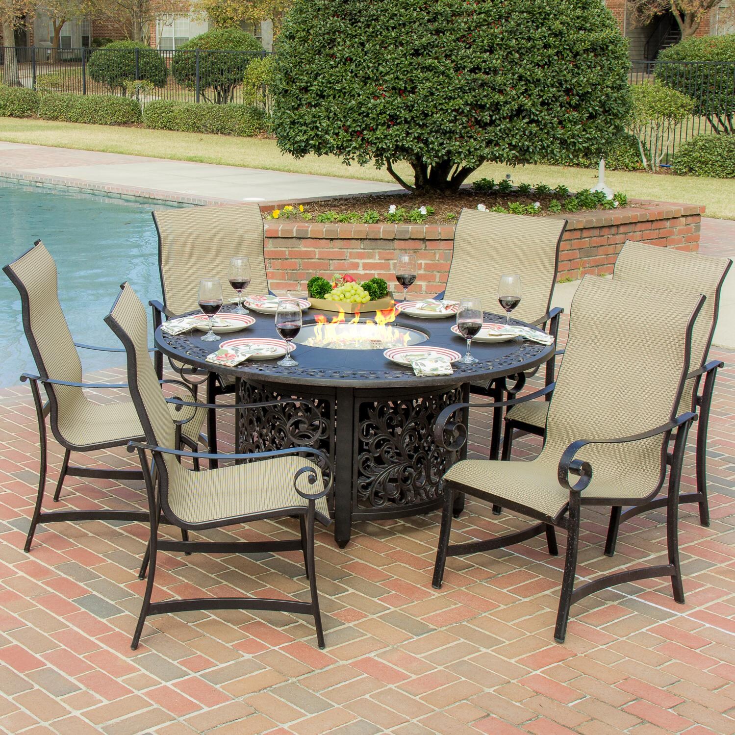 La Salle 7 Piece Sling Patio Dining Set With Fire Pit ... (1499 x 1499 Pixel)