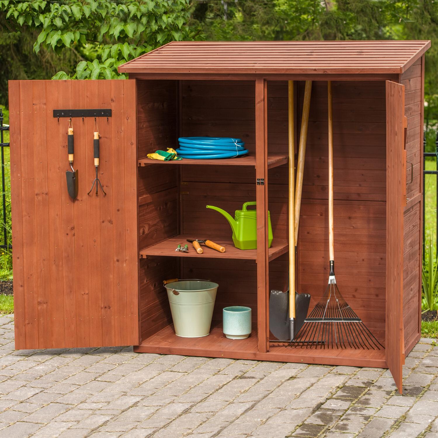 Leisure Season 4 Ft. 11 In X 2 Ft. 7 In. Medium Wood Storage Shed - Shown Open thumbnail