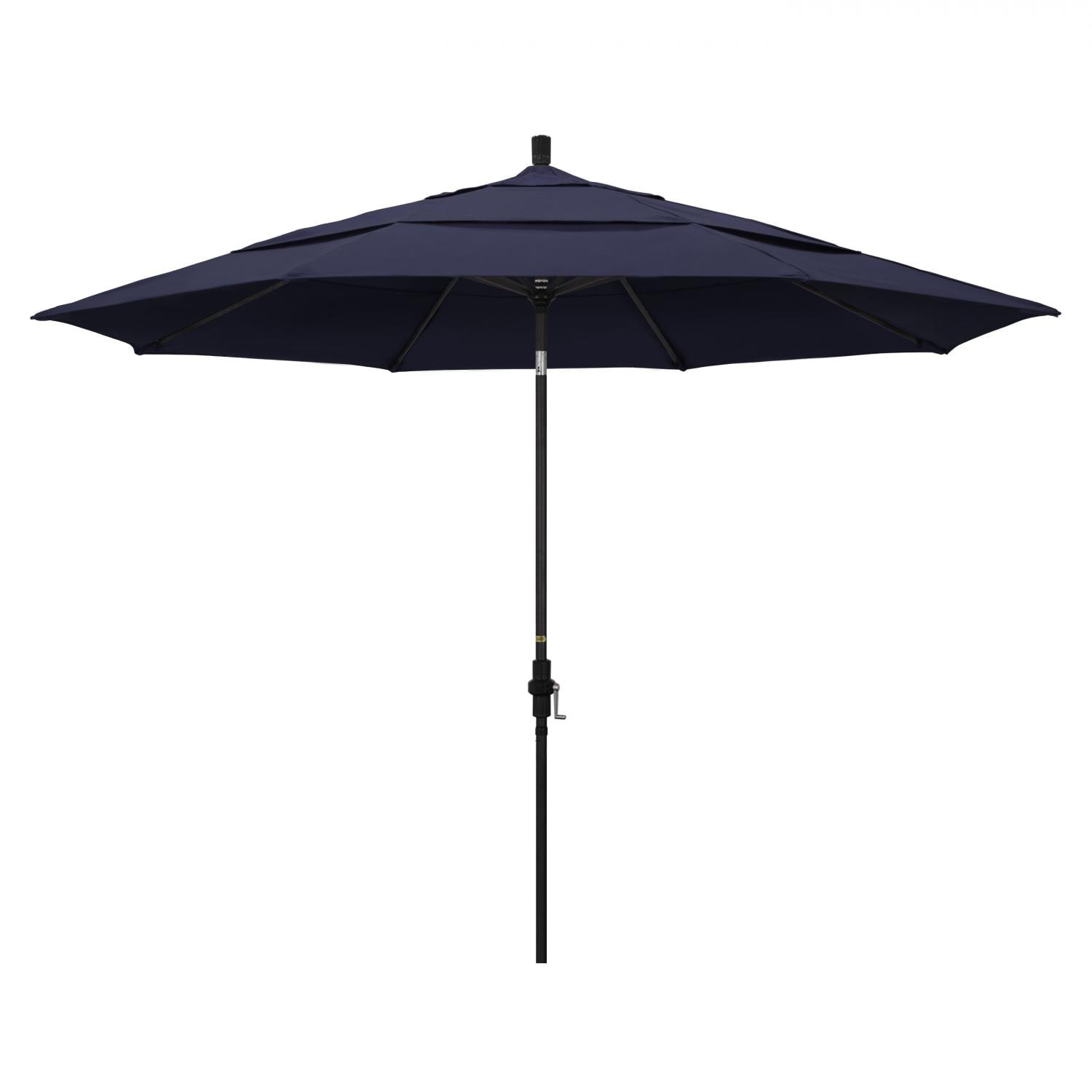 California Umbrella 11 Ft. Octagonal Aluminum Collar Tilt Patio Umbrella W/ Crank Lift & Aluminum Ribs - Stone Black Frame / Olefin Navy Blue Canopy