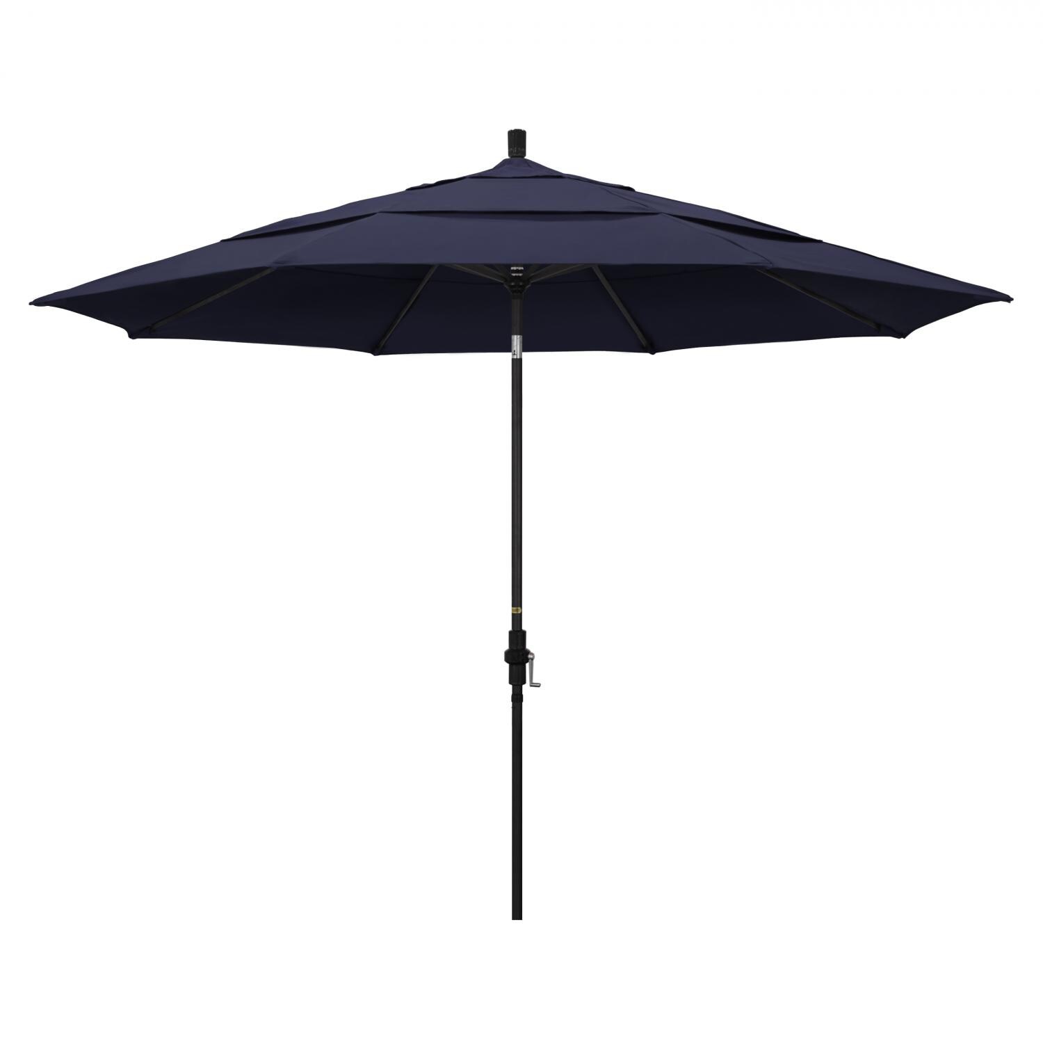 California Umbrella 11 Ft Octagonal Aluminum Collar Tilt Patio Umbrella W Crank Lift Fiberglass Ribs Bronze Frame Olefin Navy Blue Canopy Bbqguys