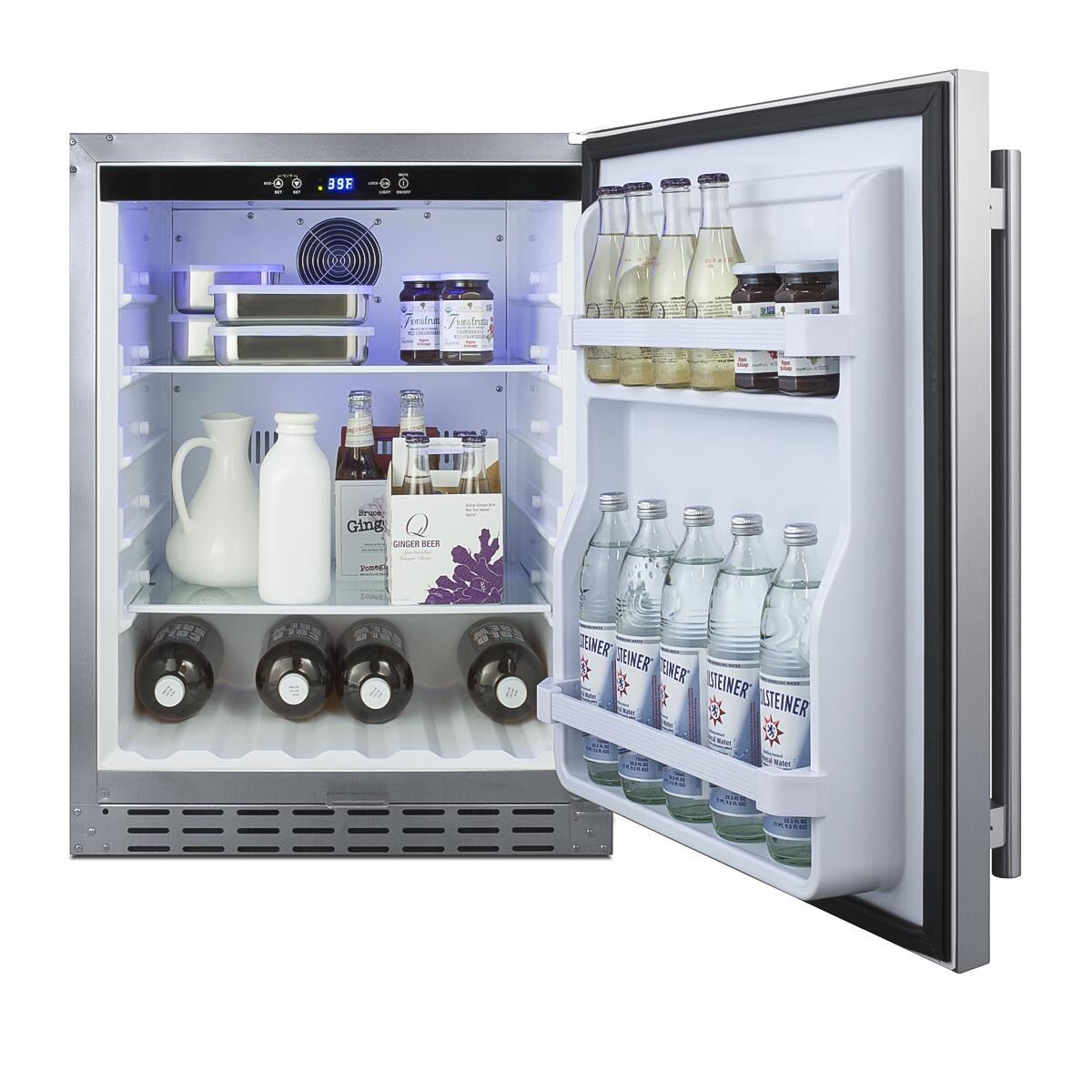 Summit SPR55OSADA ADA Height 24 Inch 4.2 Cu. Ft. Built-In Outdoor Refrigerator - Stainless Steel - Open Full - White Background thumbnail