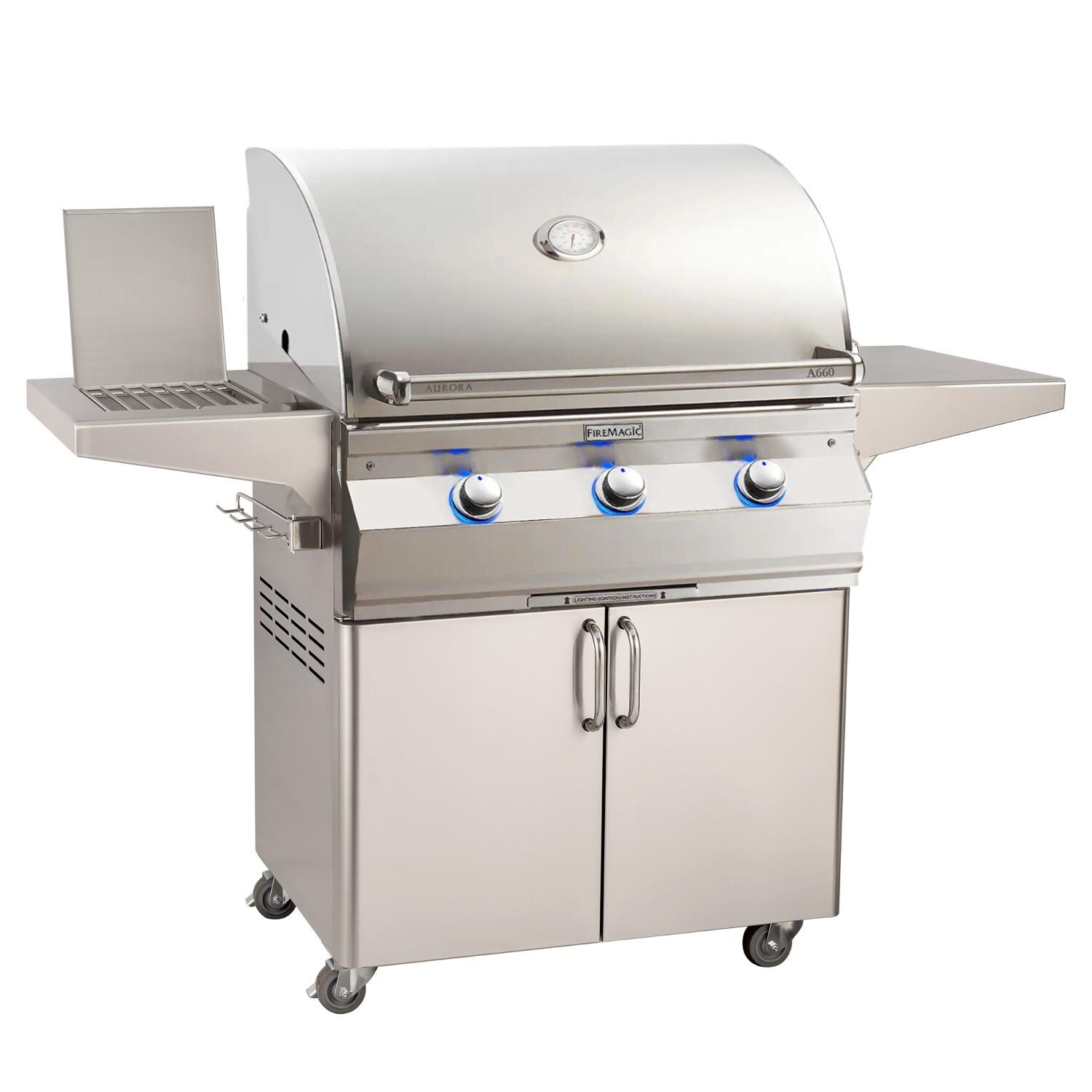 Fire Magic - A660S-7LAP-62 - Aurora 30-Inch Propane Gas Grill W/ One Infrared Burner & Side Burner - Side Burner Open thumbnail