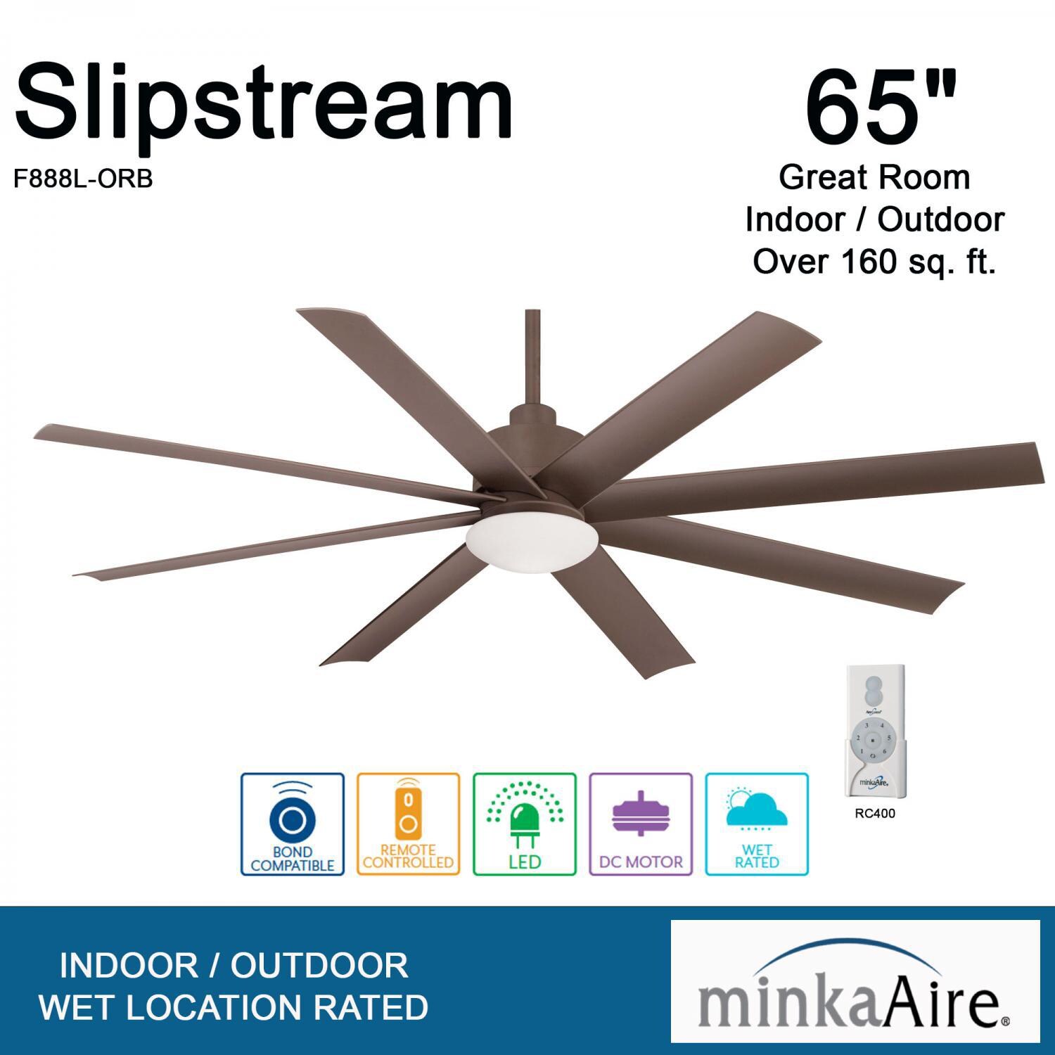 Minka-Aire F888L-ORB Slipstream 65-Inch 8-Blade LED Ceiling Fan in Oil Rubbed Bronze Finish w/ Oil Rubbed Bronze Blades & Tinted Opal Glass - Overview thumbnail