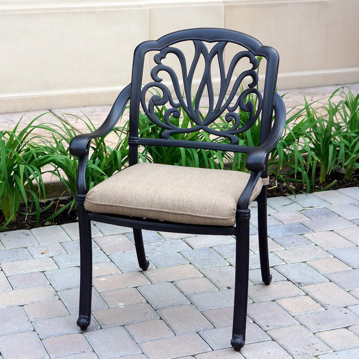Darlee Elisabeth 7 Pc Cast Aluminum Dining Set w/ 60 Inch Series 30 Table in Antique Bronze/Beige - Chair - Lifestyle thumbnail