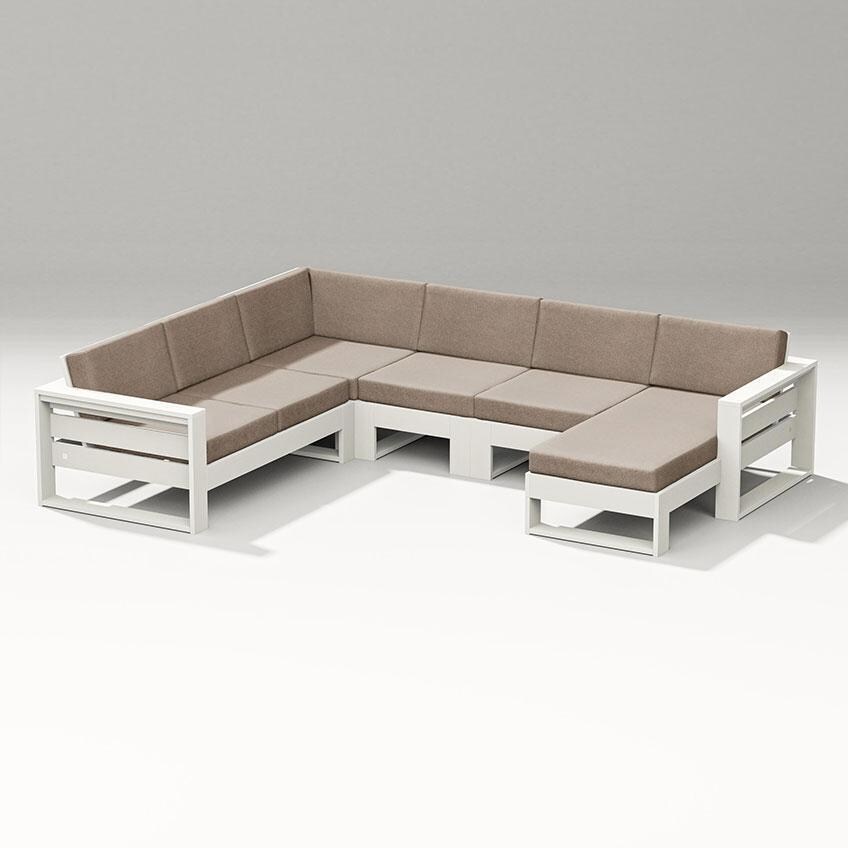 Latitude 5 Person Sectional Sofa w/ Right Chaise in Vintage White/Spiced Burlap By PW Designer Series