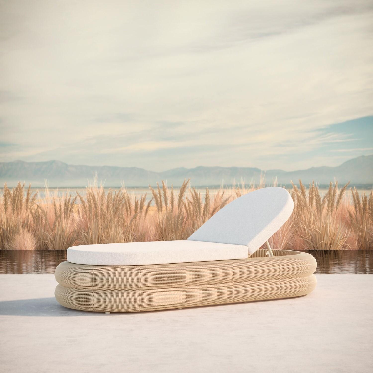 Azzurro Living TEX-W05L1-CU Texoma Wicker Lounge Chair in Almond/Cloud - Hero - Lifestyle thumbnail