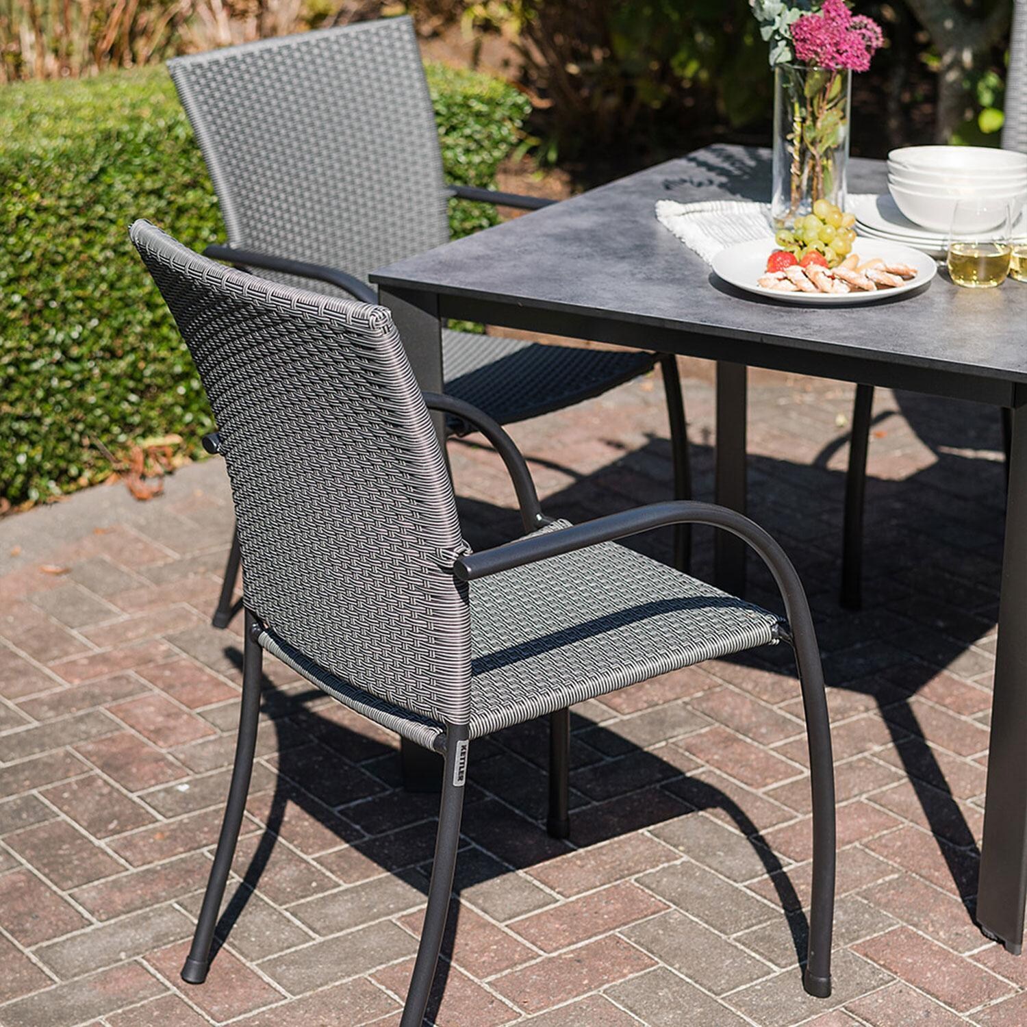 Pilano 6 Pc Aluminum/Woven Dining Arm Chair By KETTLER - Overhead View - Lifestyle thumbnail