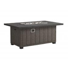 Blue Olive 58 X 36 Inch Rectangular All Weather Wicker Propane Fire Pit Table W/ Weatherstone Top & Remote Control By Tommy Bahama image