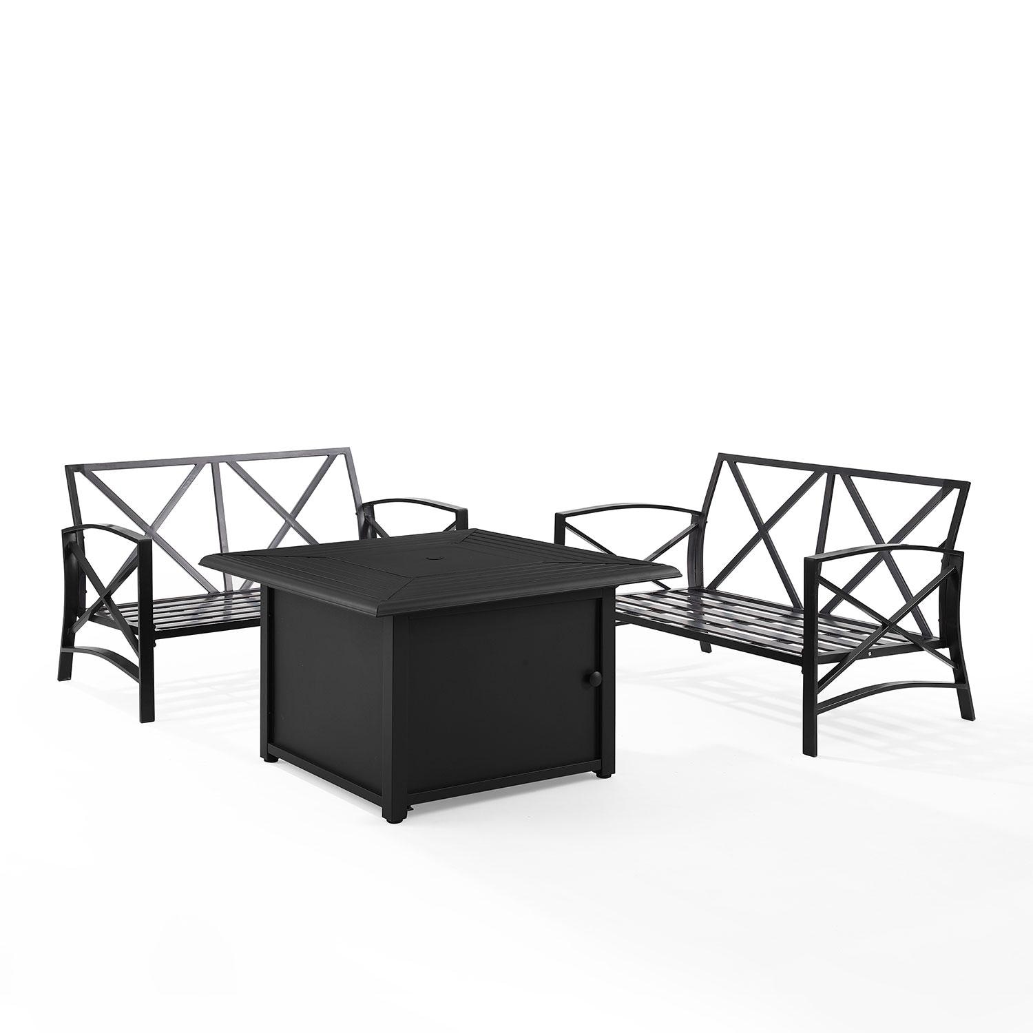 Ultimate Patio UP-82271BZ-MI 3Pc Outdoor Loveseat Set W/ Fire Table in Mist - Cushions Removed - White Background thumbnail