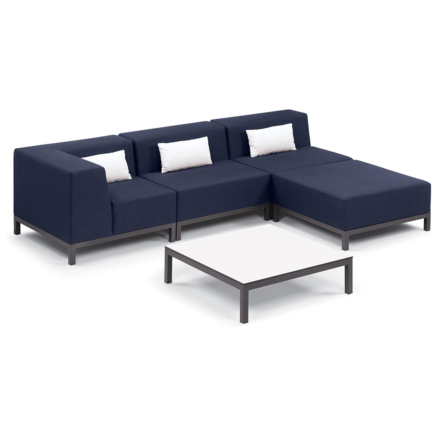 Koral 5 Pc Powder-Coated Aluminum Sectional Seating Set W/ Lumbar Pillows in Spectrum Indigo/Carbon/Ice White By Oxford Garden - White Background thumbnail