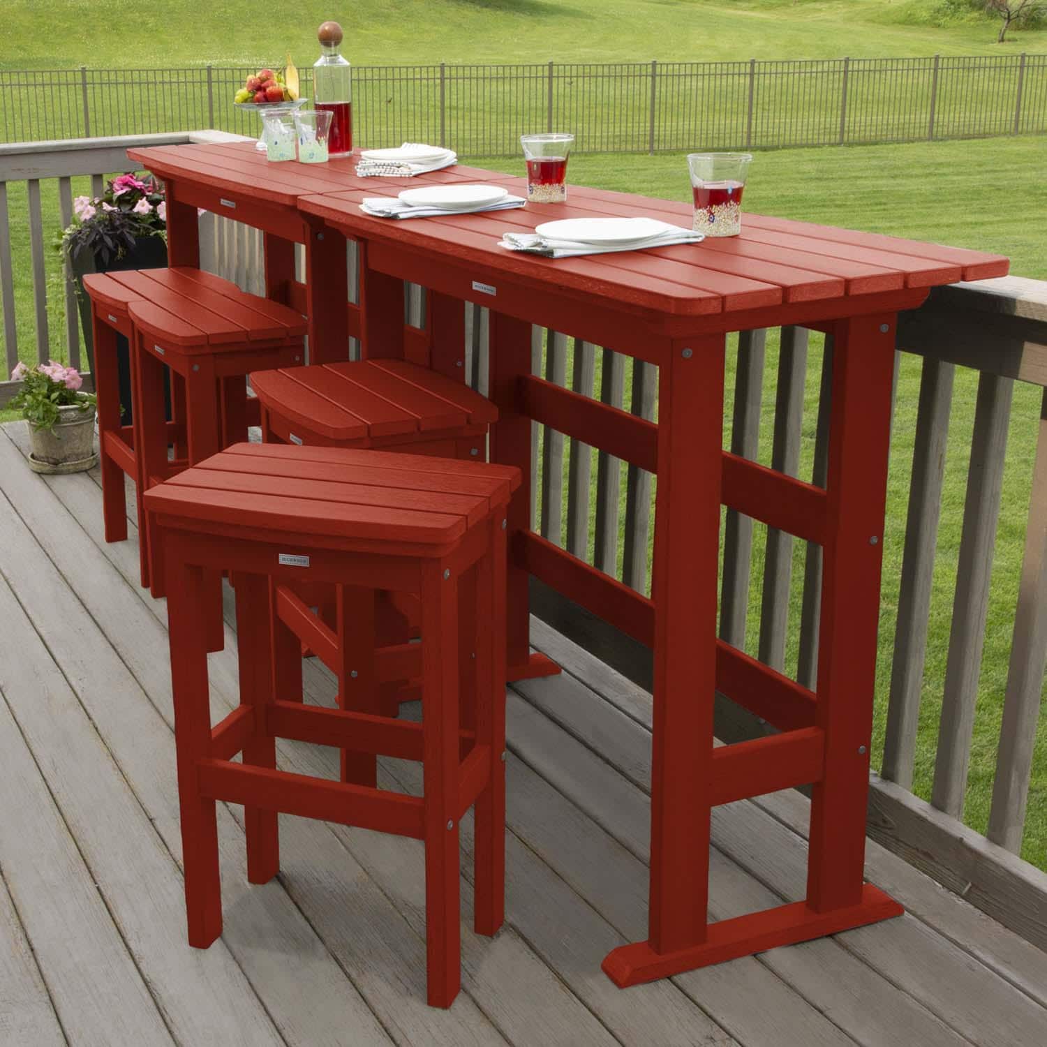 Hart Lane 6 Pc Recycled Plastic Bar Height Dining Set in Rustic Red By Lakeview Outdoor Designs - Alternate Configuration - Lifestyle thumbnail