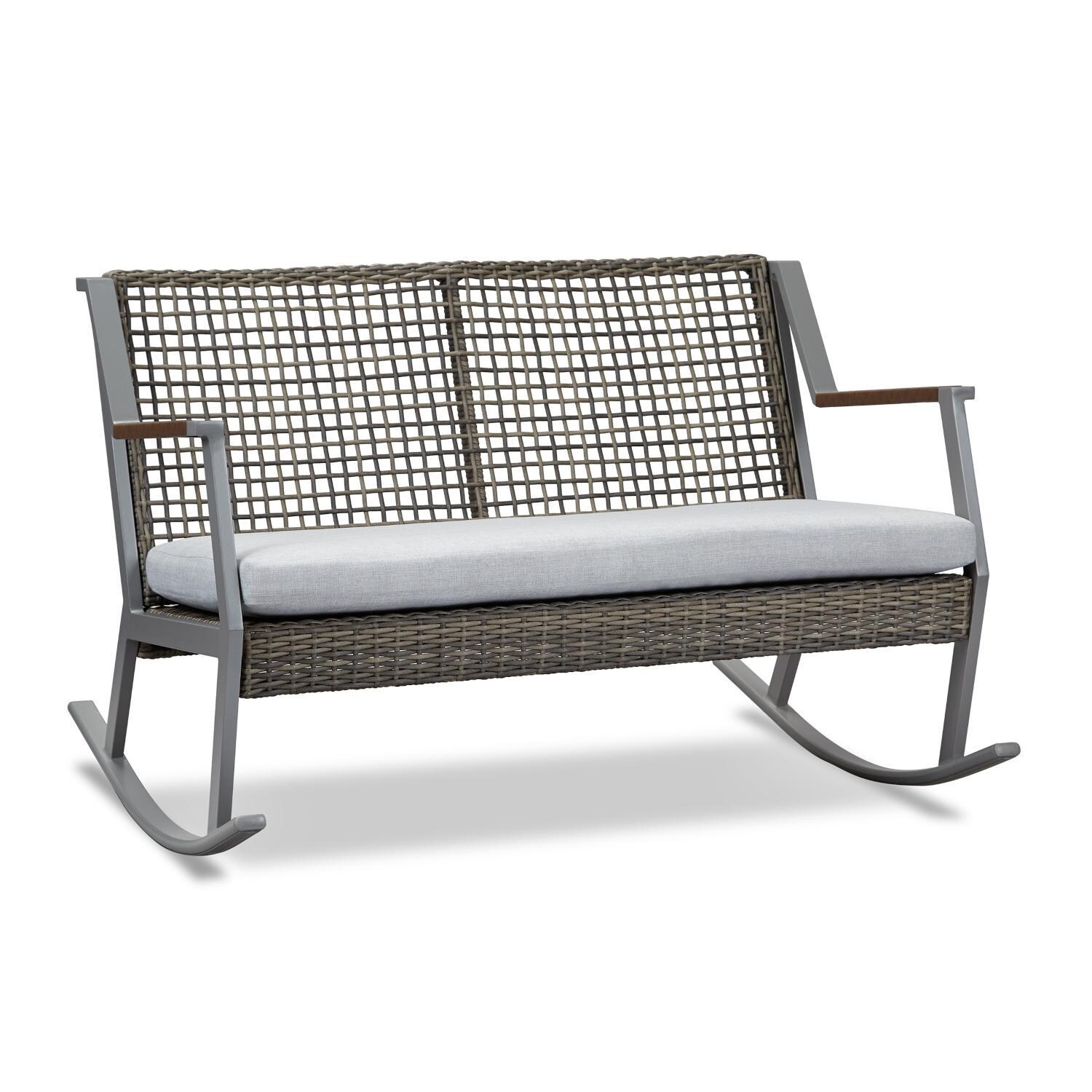 Lakeview Rustic Bay Gray Aluminum Rocker Bench - Full View - White Background thumbnail