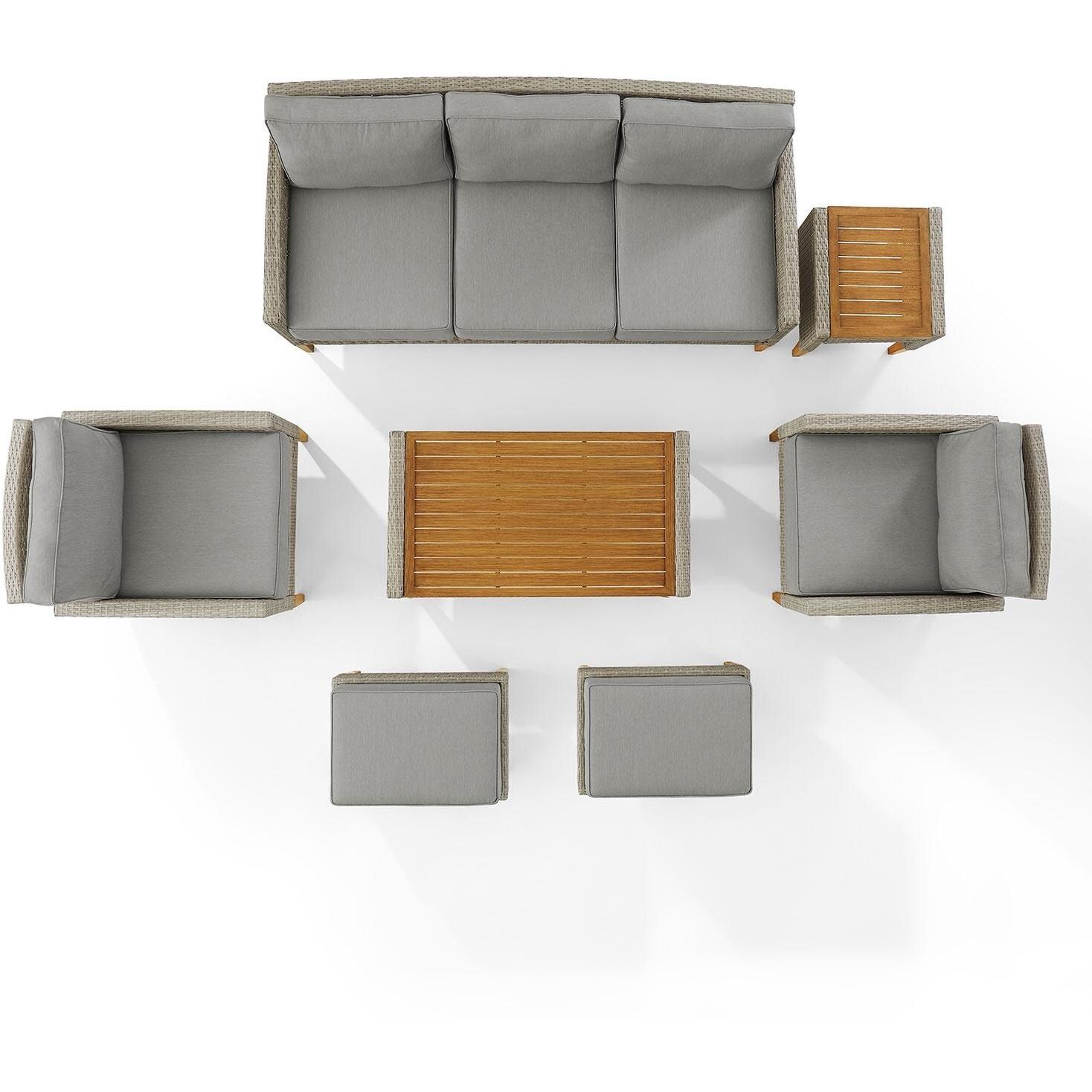 Ultimate Patio UP-92431GY-AC 7Pc Wicker Outdoor Sofa Patio Furniture Set in Acorn - Overhead View - White Background thumbnail