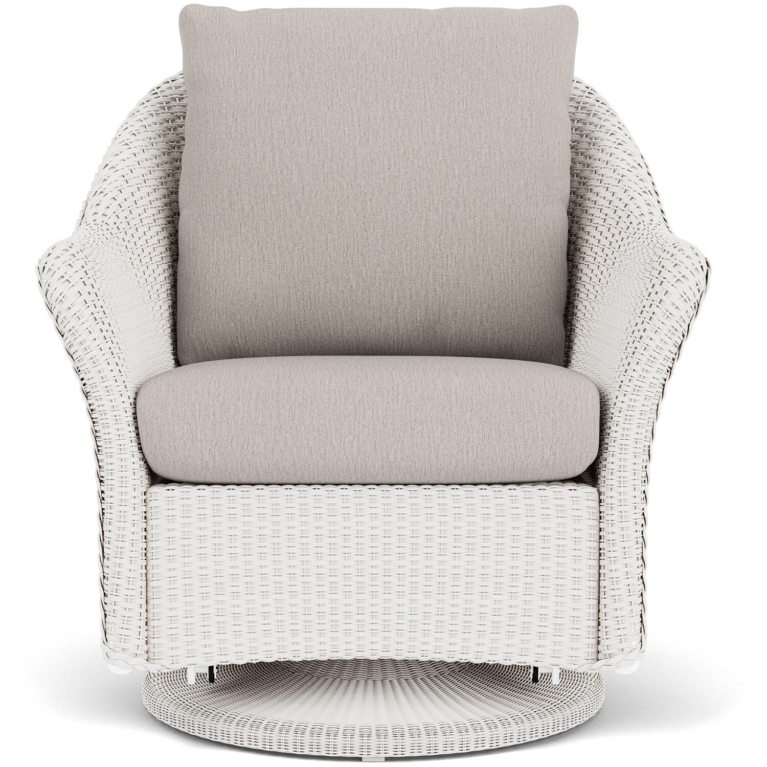 Weekend Retreat Lloyd Loom Swivel Glider Club Chair in White/Remy Cloud by Lloyd Flanders