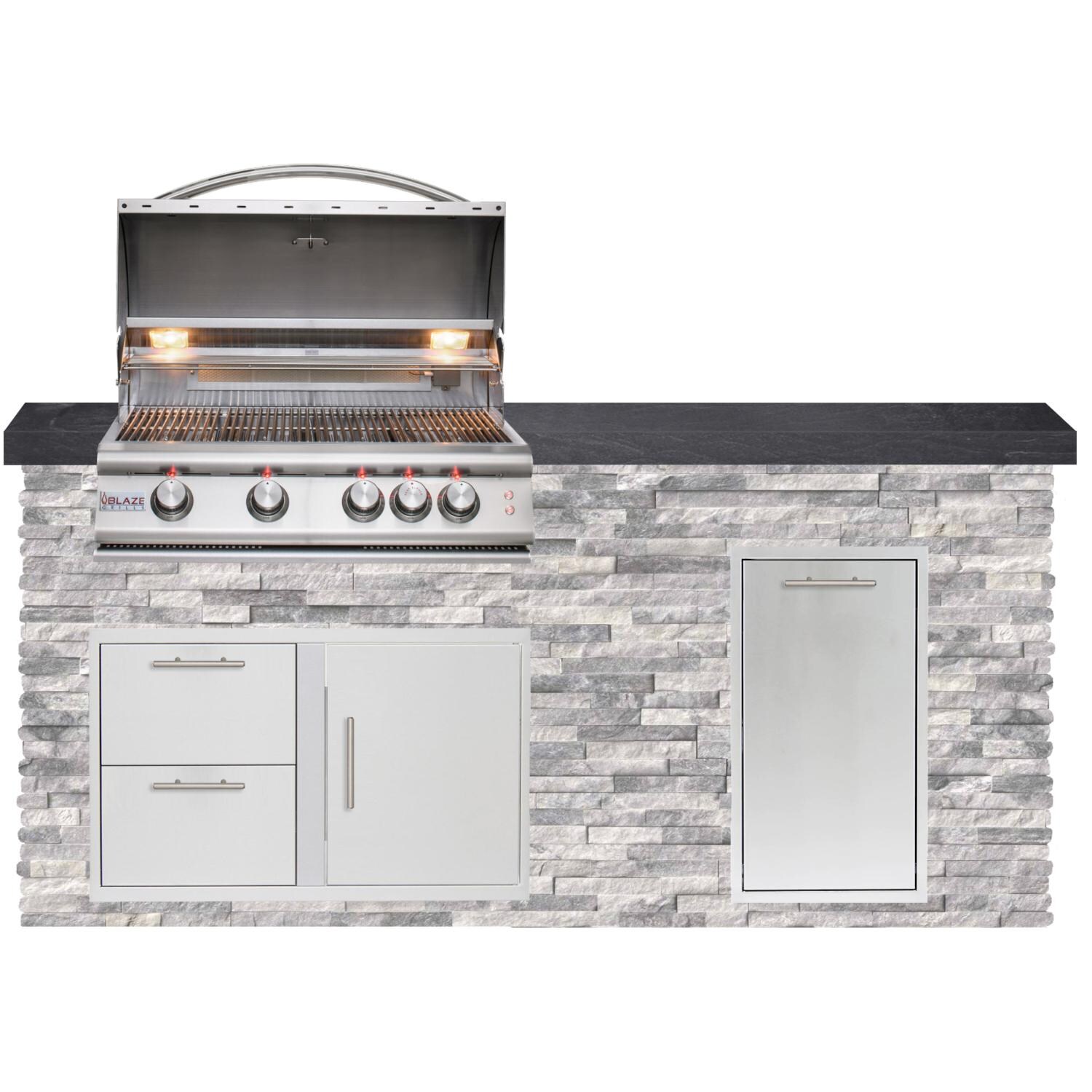 BBQGuys Signature 6ft Luxury Outdoor Island W/ Blaze Premium LTE 32-Inch Natural Gas Grill - Alaska Gray Stone W/ Black Polished Granite thumbnail