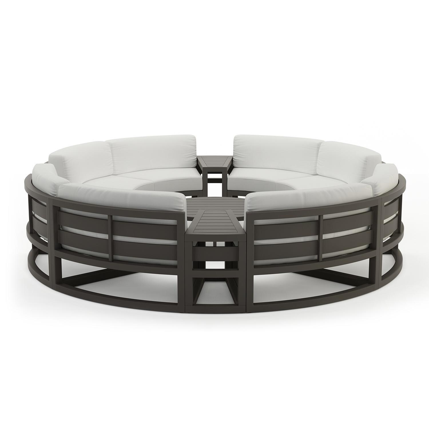 Misty Cove 7 Piece Curve Sectional Set in Slate w/Coffee Table & Canvas Natural Cushions by Lakeview - Complete Set - White Background thumbnail