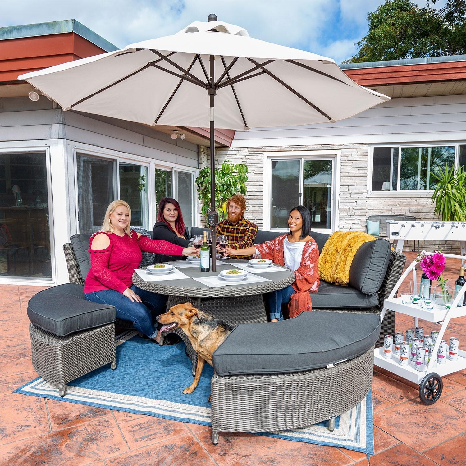 Palma 5 Pc Wicker Round Seating Set in Canvas Coal By KETTLER