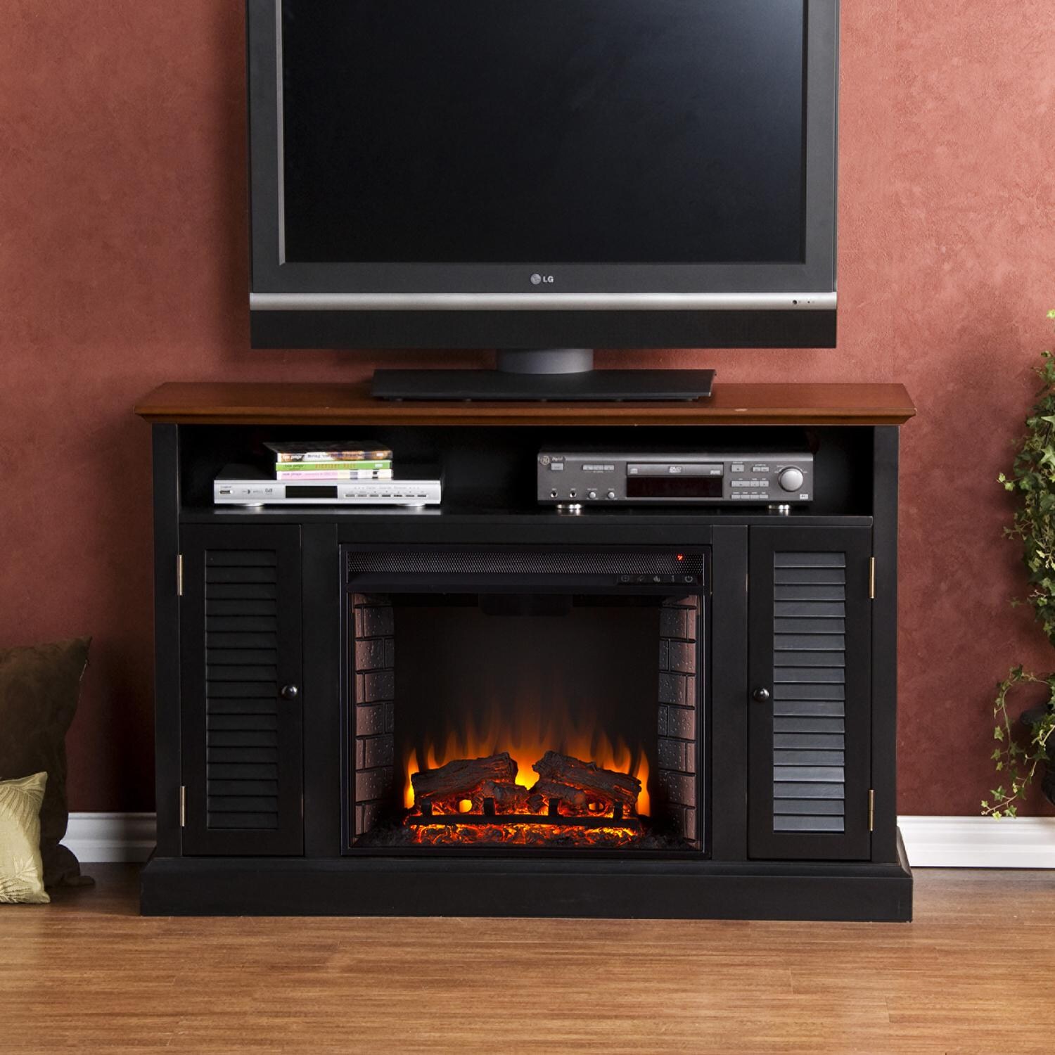 Southern Enterprises Antebellum 48-Inch Electric Fireplace Media Console - Black/Walnut - Lifestyle thumbnail