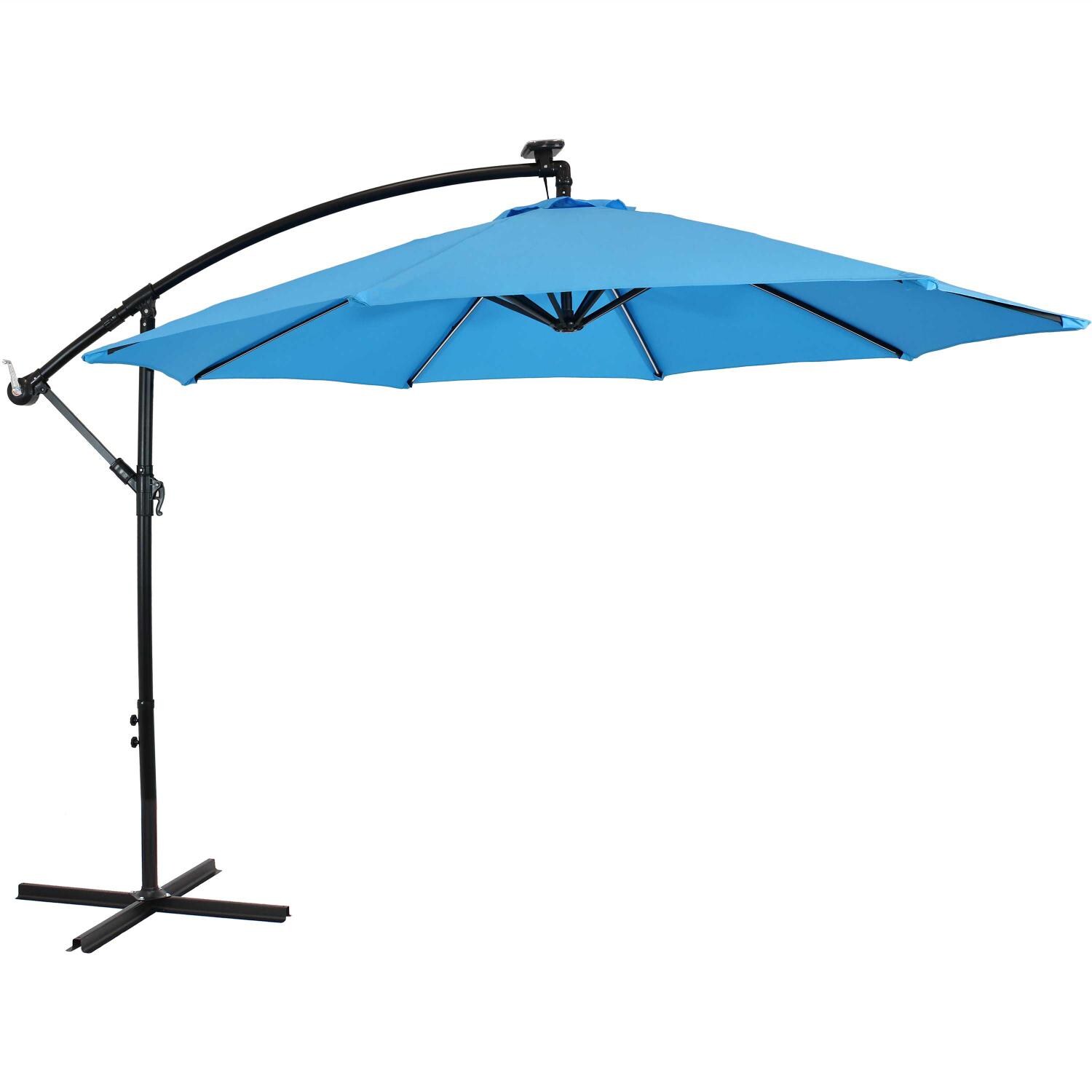 Sunnydaze 10 Ft. Solar Lighted Octagonal Steel Patio Cantilever W/ Crank - Black Frame & Azure Polyester Canopy image