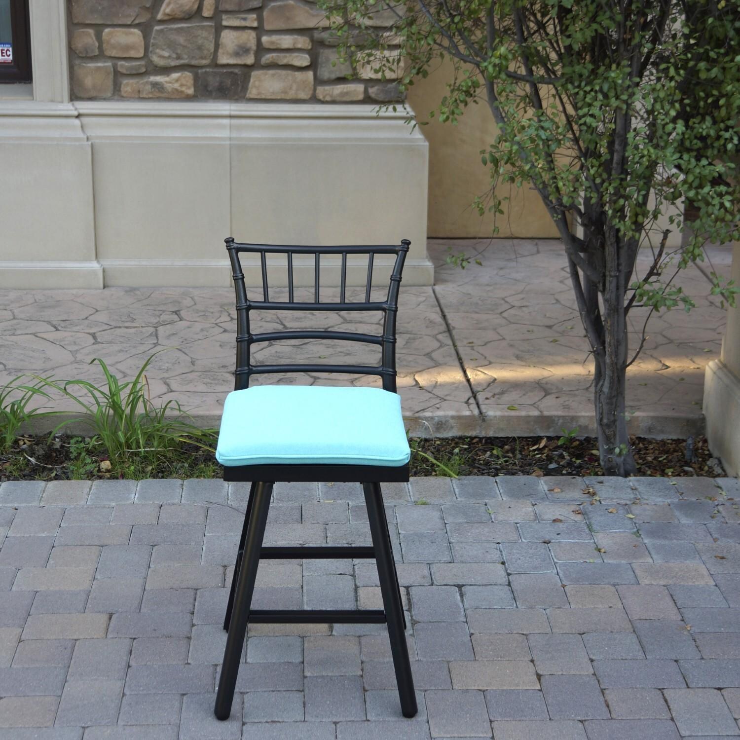 Bella 2 Pc Aluminum Swivel Counter Height Bar Stool Set in Blue/Dark Brown by Darlee - Front - Lifestyle thumbnail