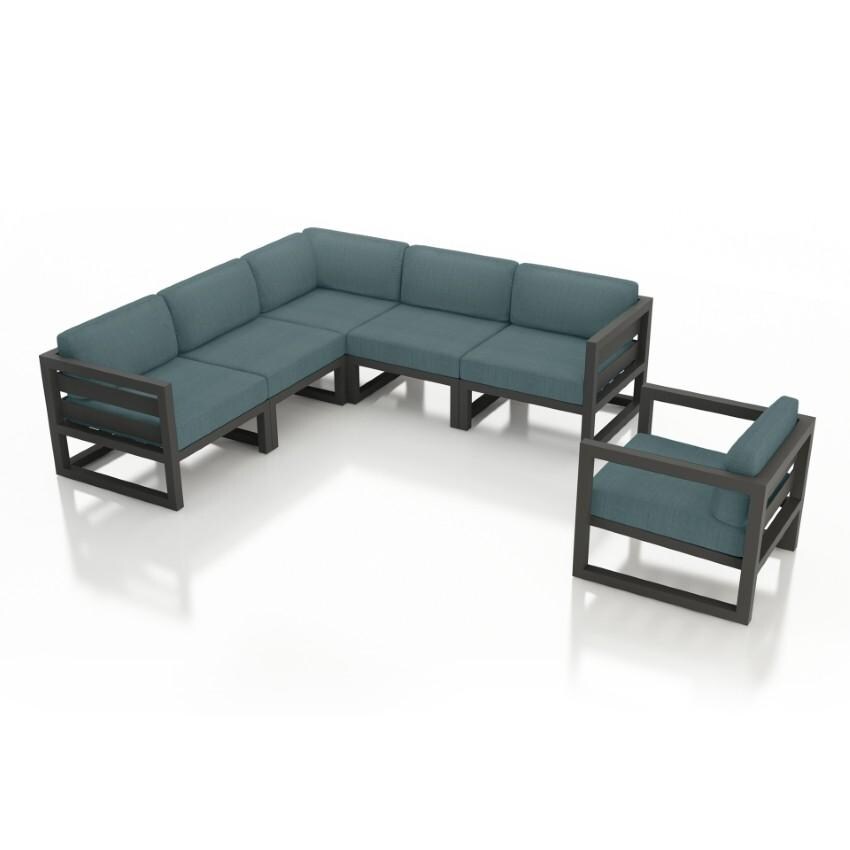 Misty Cove 6 Piece Sectional Set in Slate w/Club Chair & Cast Lagoon Cushions by Lakeview - White Background thumbnail